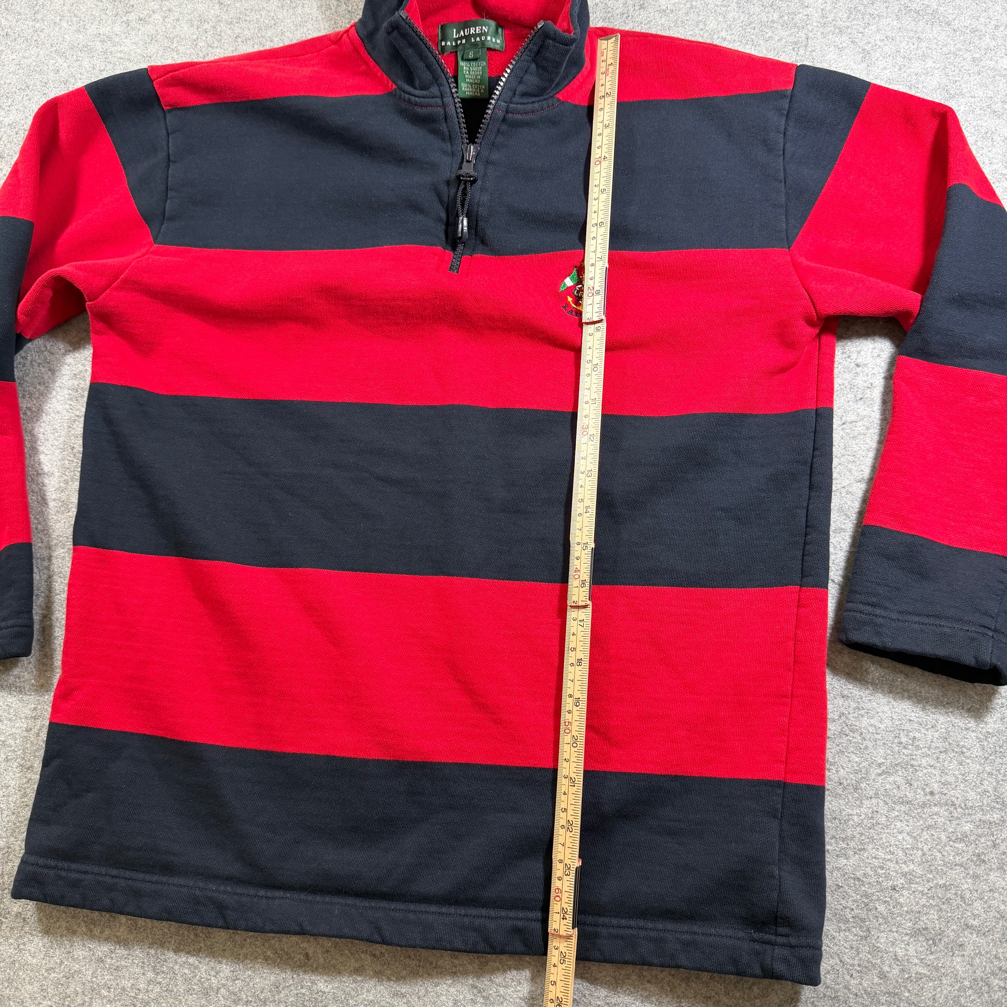 Iconic Lauren Ralph Lauren Rugby Sweater Womens S Red Navy Striped Quarter Zip thumbnail 6