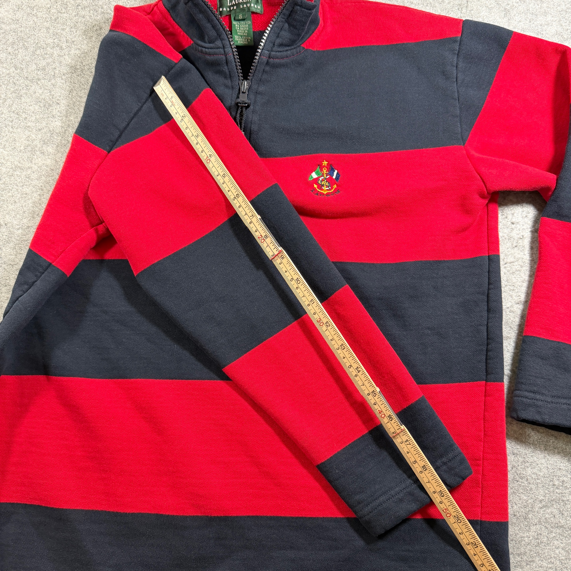 Iconic Lauren Ralph Lauren Rugby Sweater Womens S Red Navy Striped Quarter Zip thumbnail 7