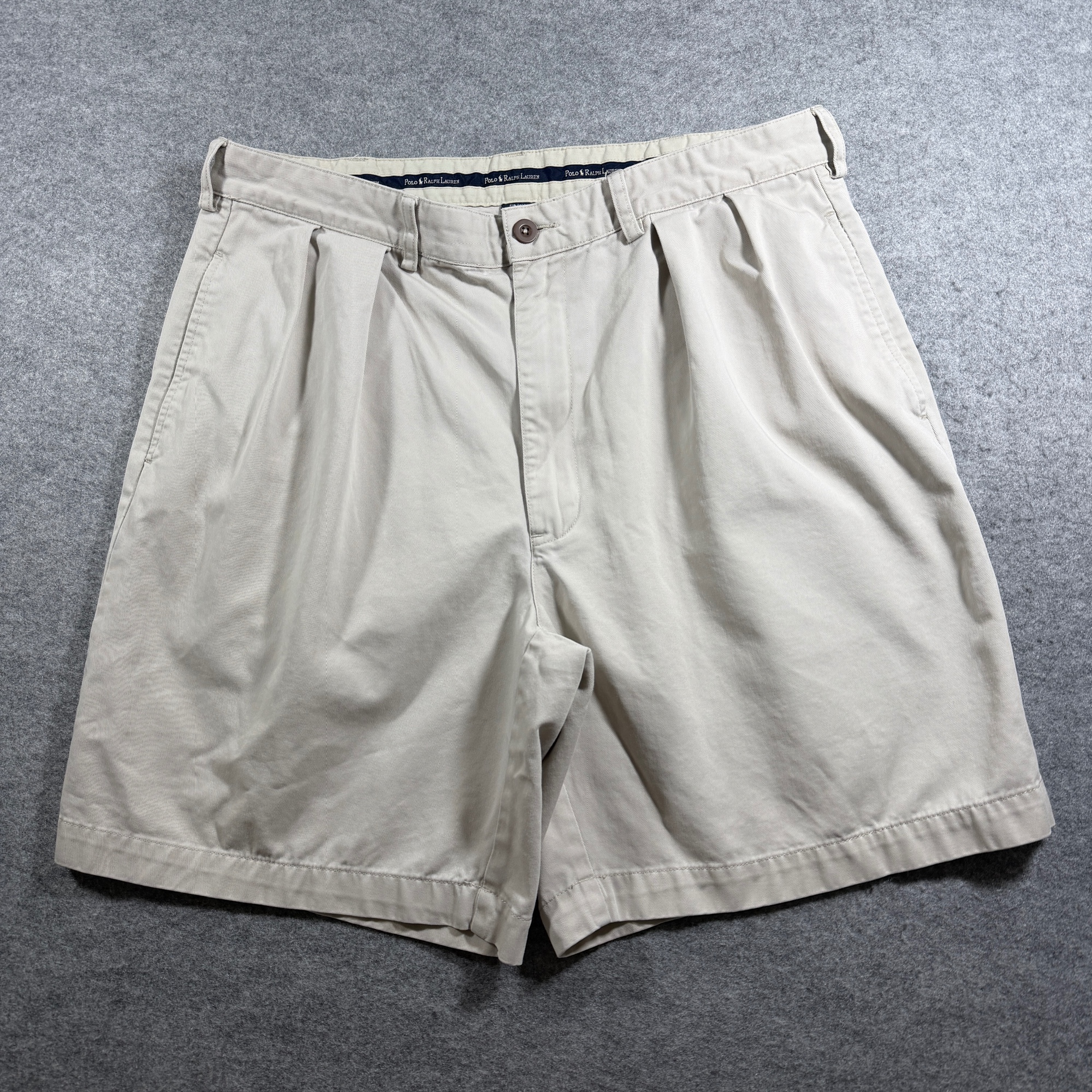 Vintage Polo Ralph Lauren Chino Shorts Mens 36 Khaki Pleated Front Cotton Golf