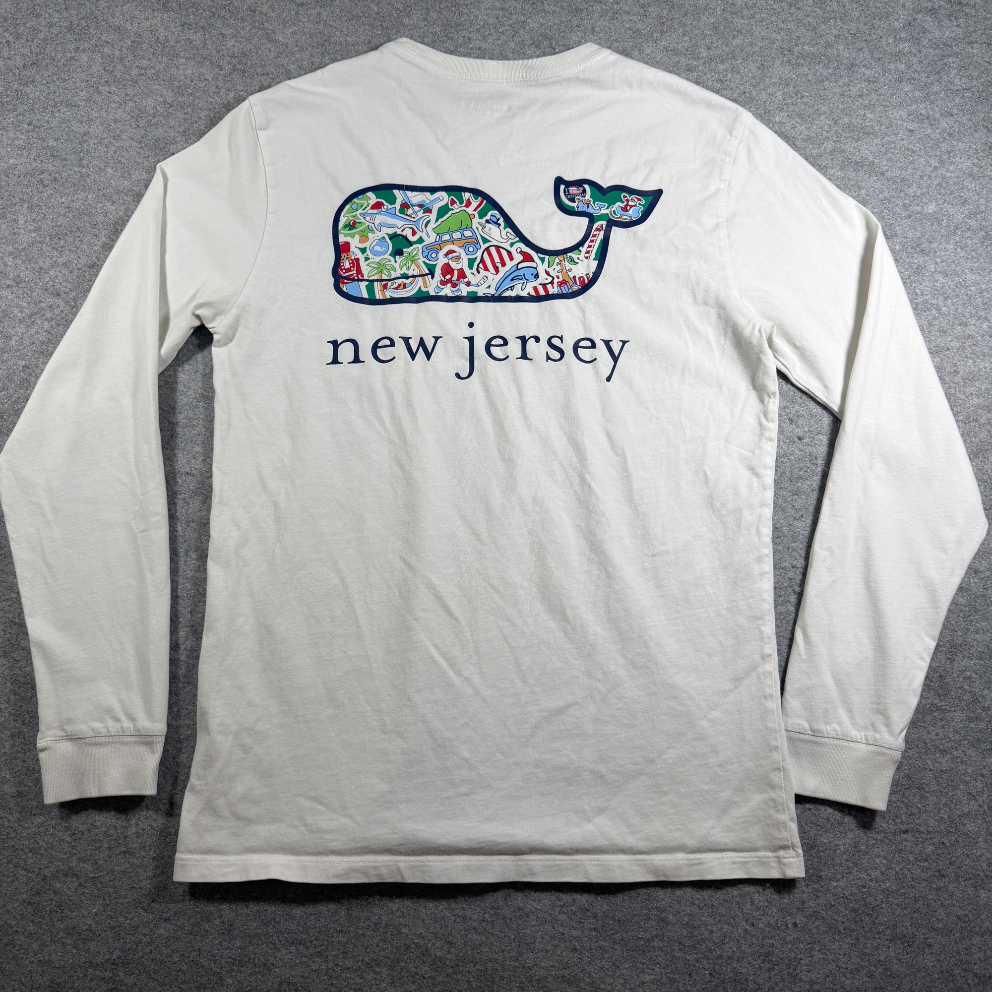 Vineyard Vines Whale Pocket Tee Mens S White New Jersey Christmas Long Sleeve