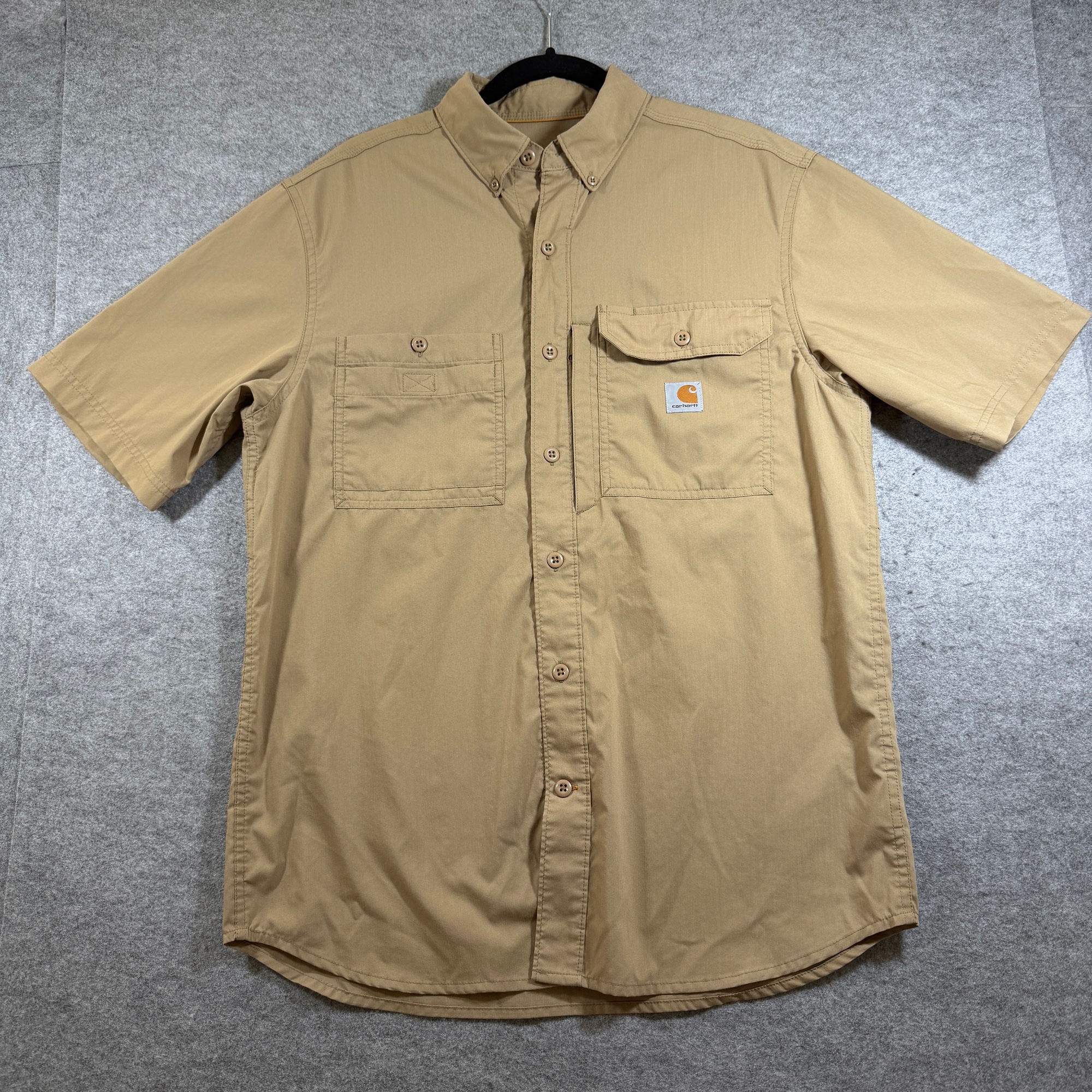 Carhartt Force Shirt Mens M Khaki Tan Button Down Short Sleeve Workwear Mesh Net
