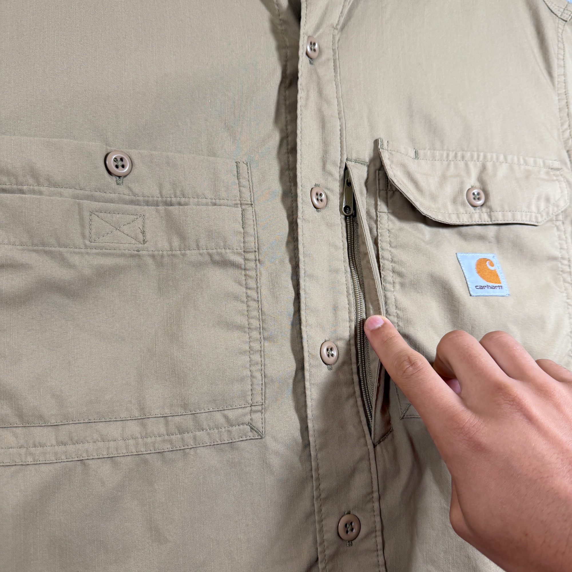 Carhartt Force Shirt Mens M Khaki Tan Button Down Short Sleeve Workwear Mesh Net thumbnail 8