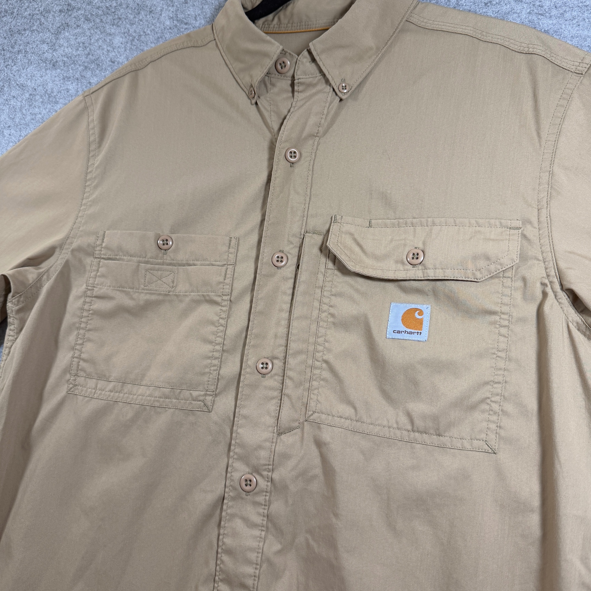 Carhartt Force Shirt Mens M Khaki Tan Button Down Short Sleeve Workwear Mesh Net thumbnail 9