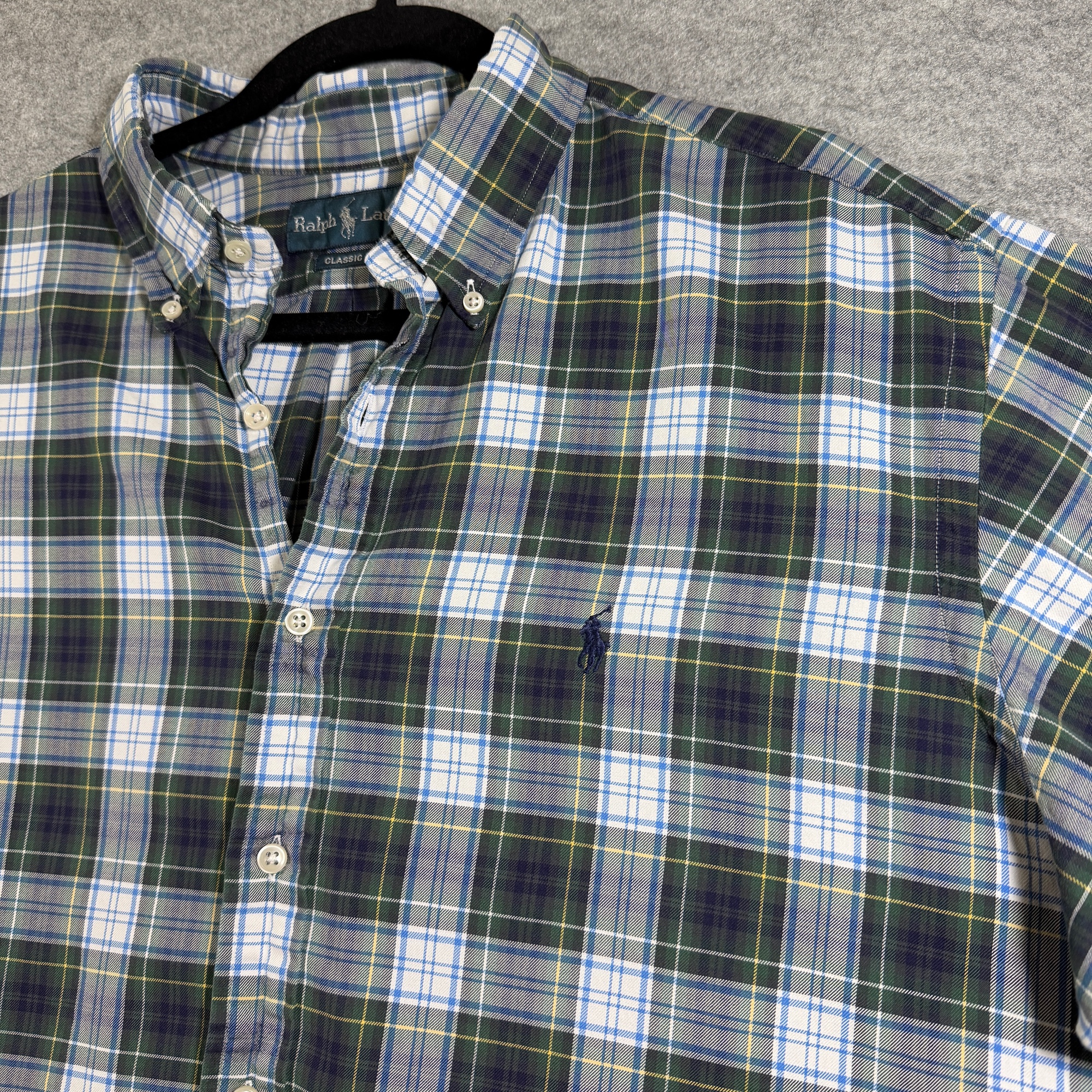 Polo Ralph Lauren Button Down Shirt Mens XL Green Navy Plaid Classic Fit Cotton thumbnail 2