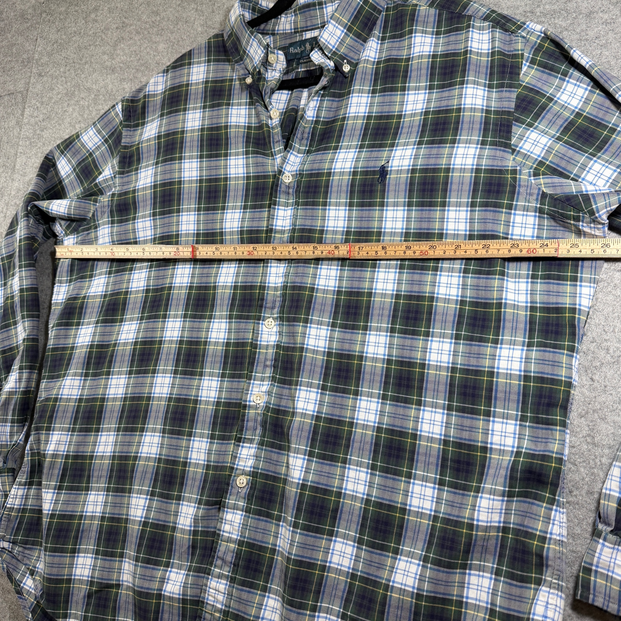 Polo Ralph Lauren Button Down Shirt Mens XL Green Navy Plaid Classic Fit Cotton thumbnail 5