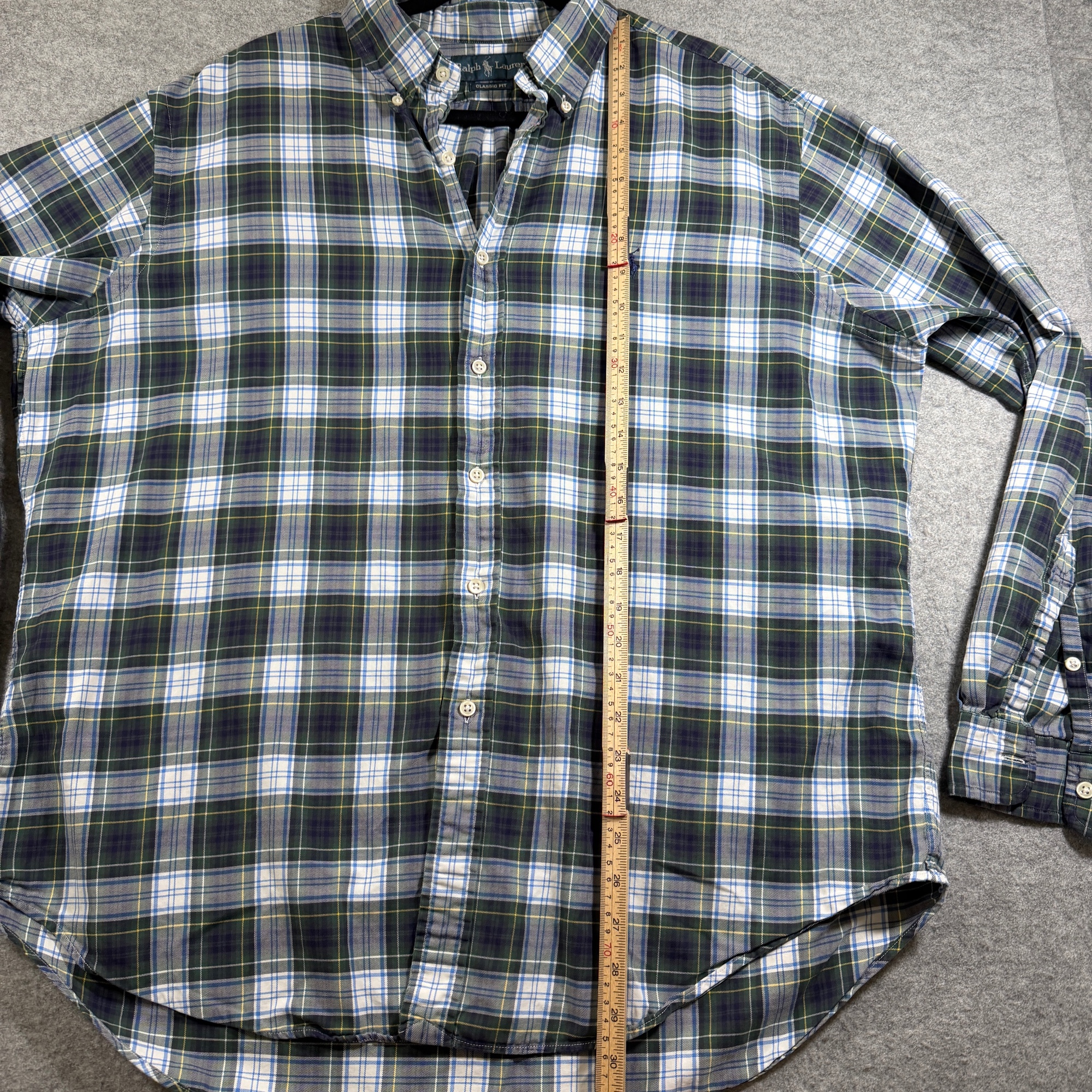 Polo Ralph Lauren Button Down Shirt Mens XL Green Navy Plaid Classic Fit Cotton thumbnail 6