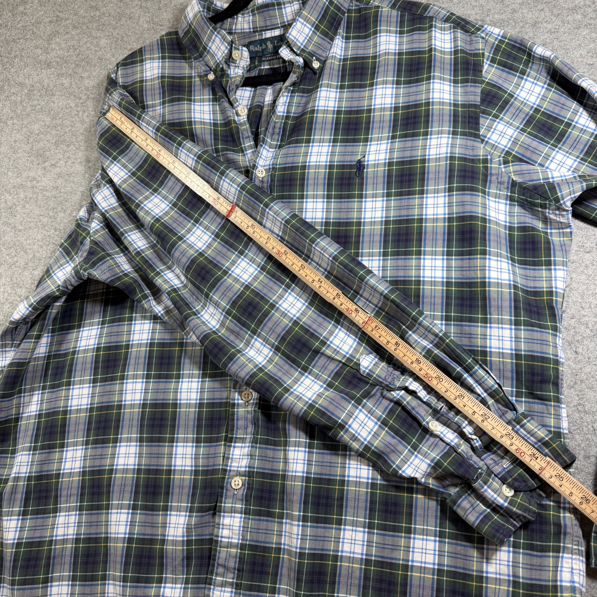 Polo Ralph Lauren Button Down Shirt Mens XL Green Navy Plaid Classic Fit Cotton thumbnail 7