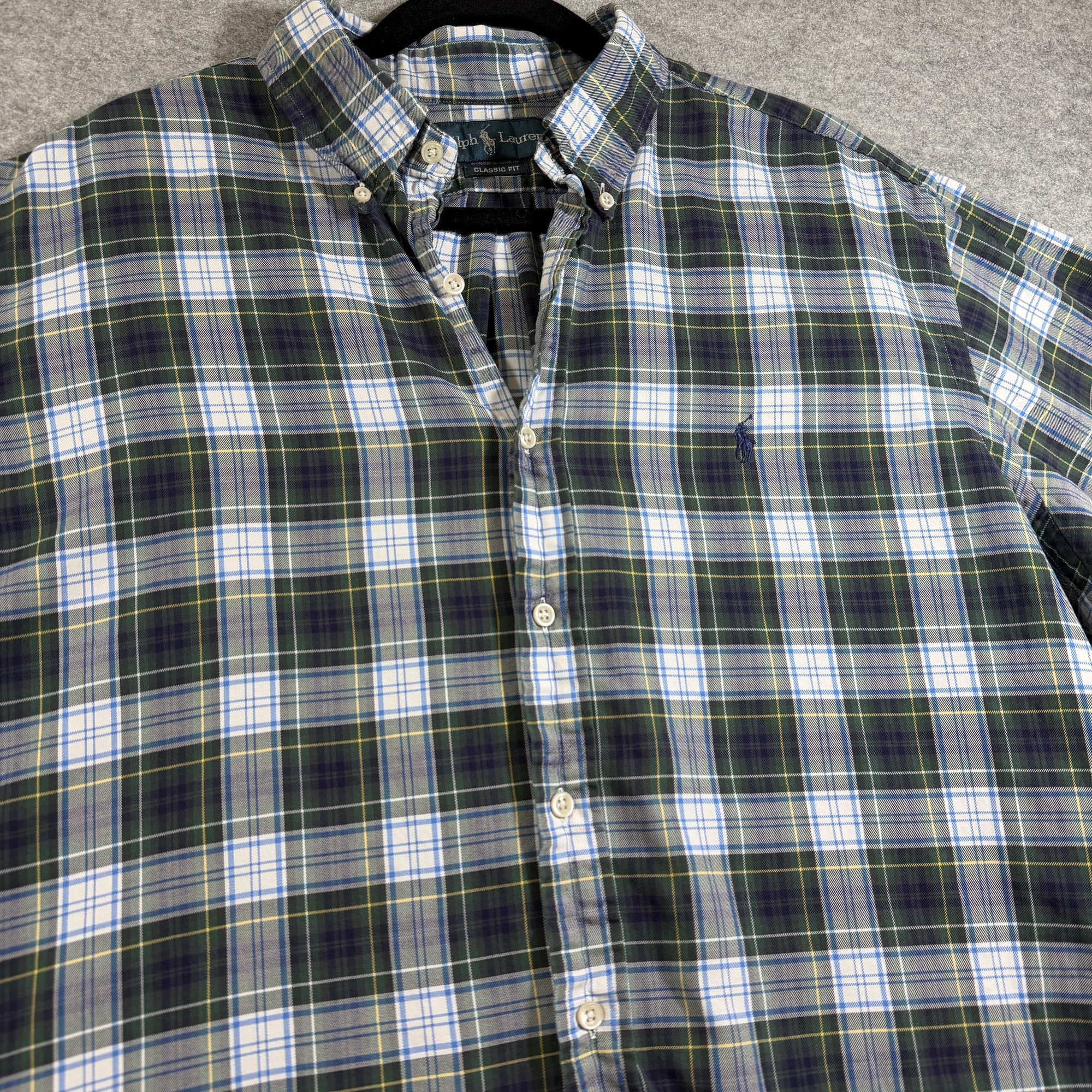 Polo Ralph Lauren Button Down Shirt Mens XL Green Navy Plaid Classic Fit Cotton thumbnail 12