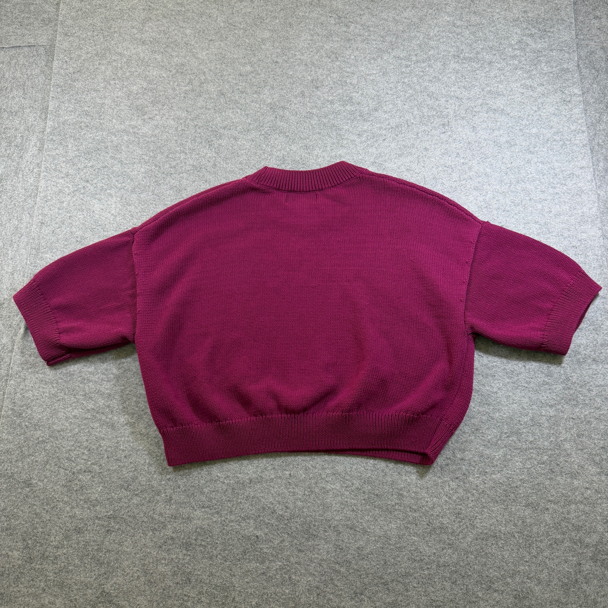 Banana Republic SS Sweater Womens M Magenta Berry Cropped Boxy Crew Neck Cotton thumbnail 2