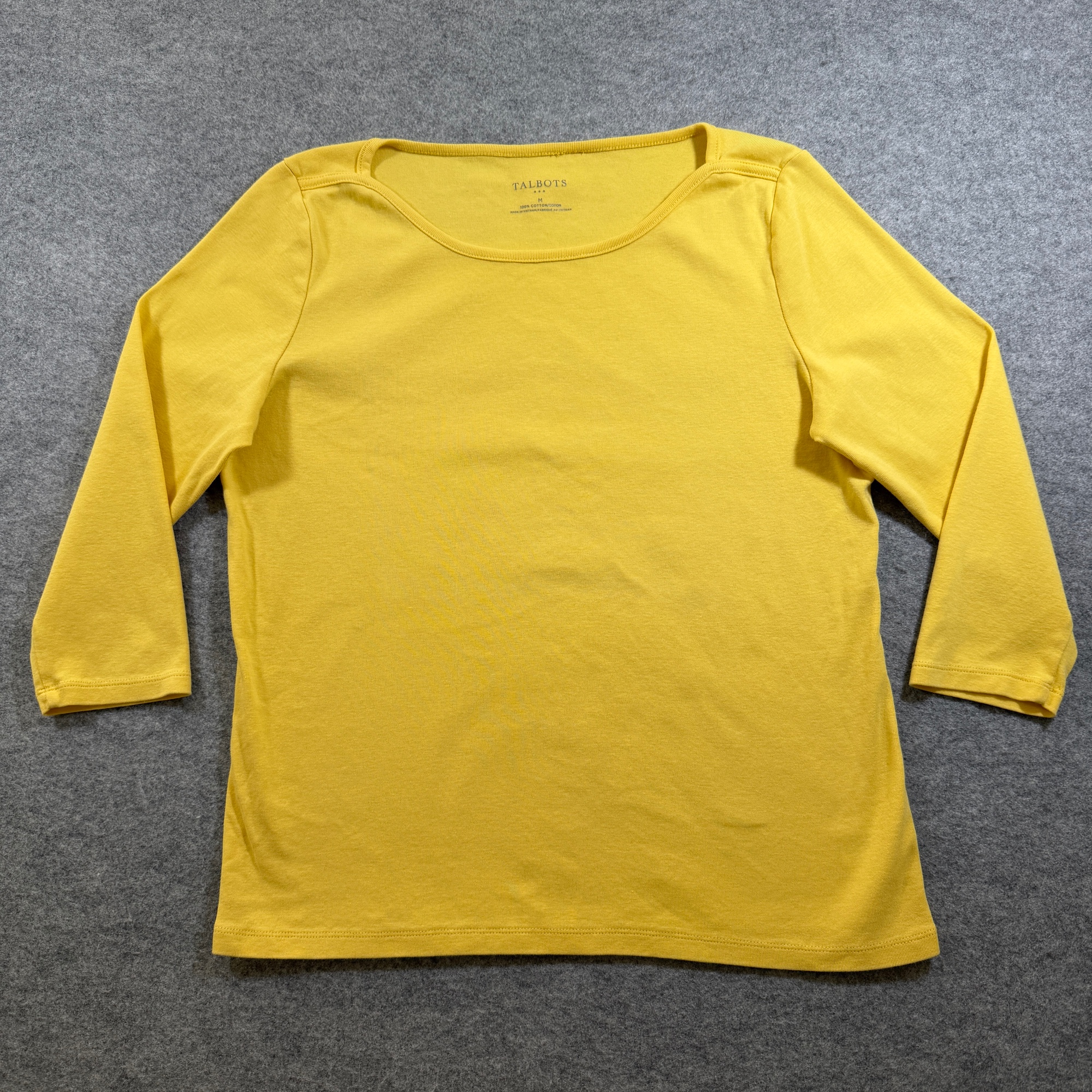 Talbots Top Womens M Yellow Boat Neck 3/4 Sleeve Cotton Lightweight Classic