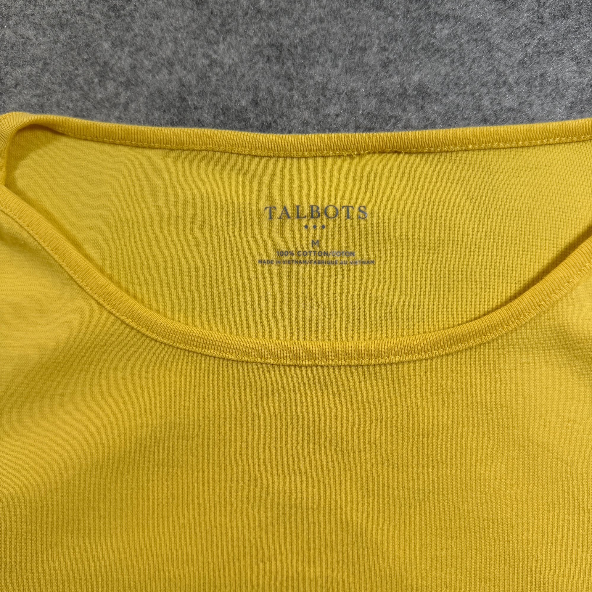 Talbots Top Womens M Yellow Boat Neck 3/4 Sleeve Cotton Lightweight Classic thumbnail 3