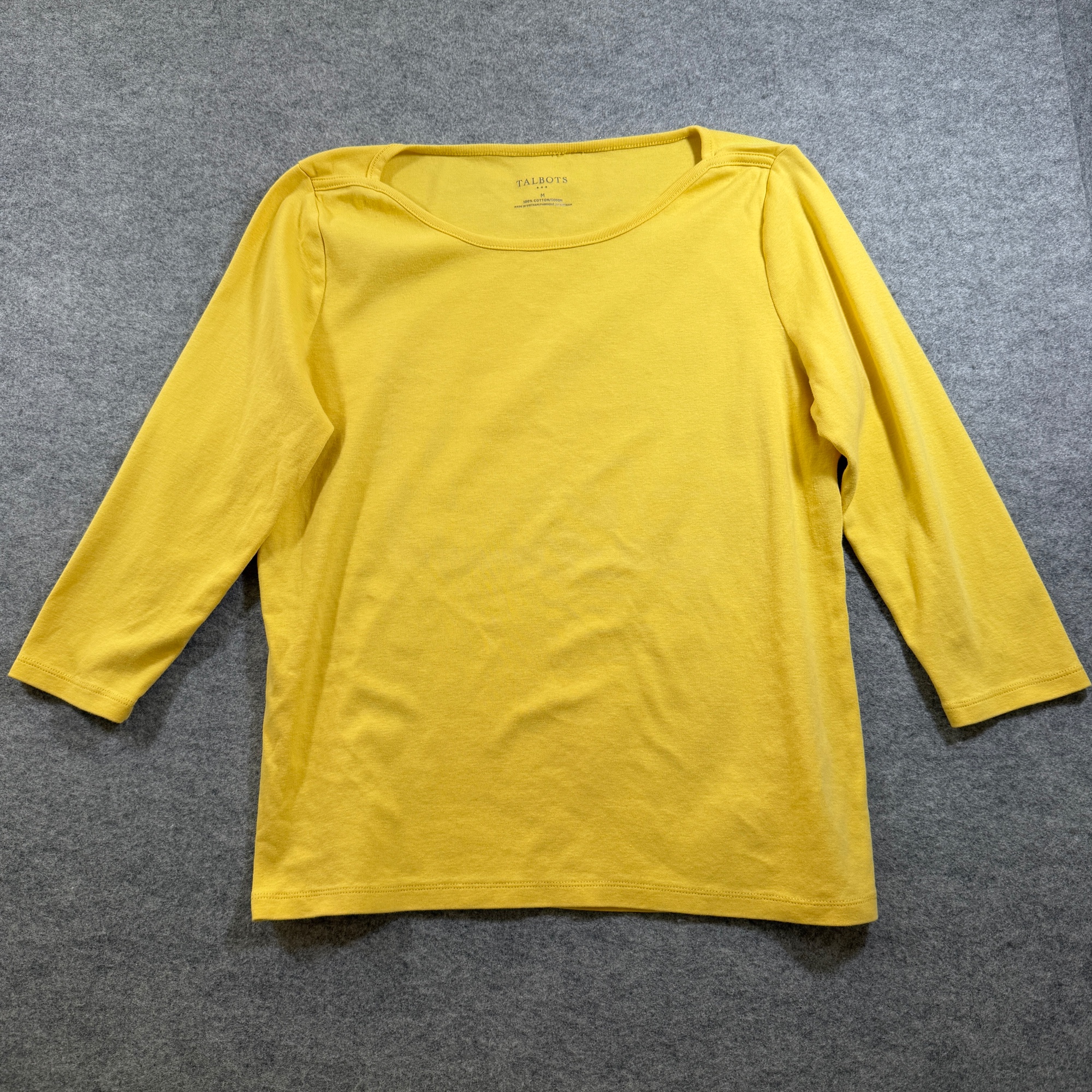 Talbots Top Womens M Yellow Boat Neck 3/4 Sleeve Cotton Lightweight Classic thumbnail 4