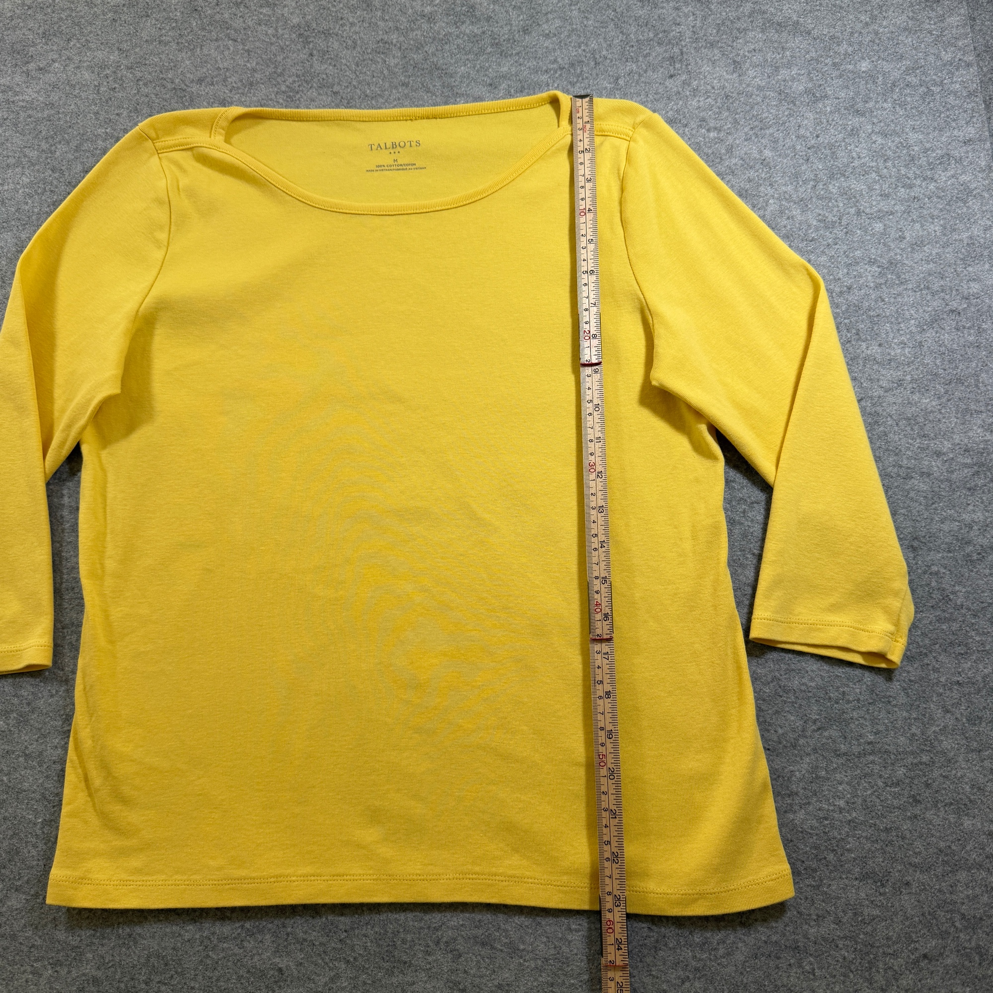 Talbots Top Womens M Yellow Boat Neck 3/4 Sleeve Cotton Lightweight Classic thumbnail 5