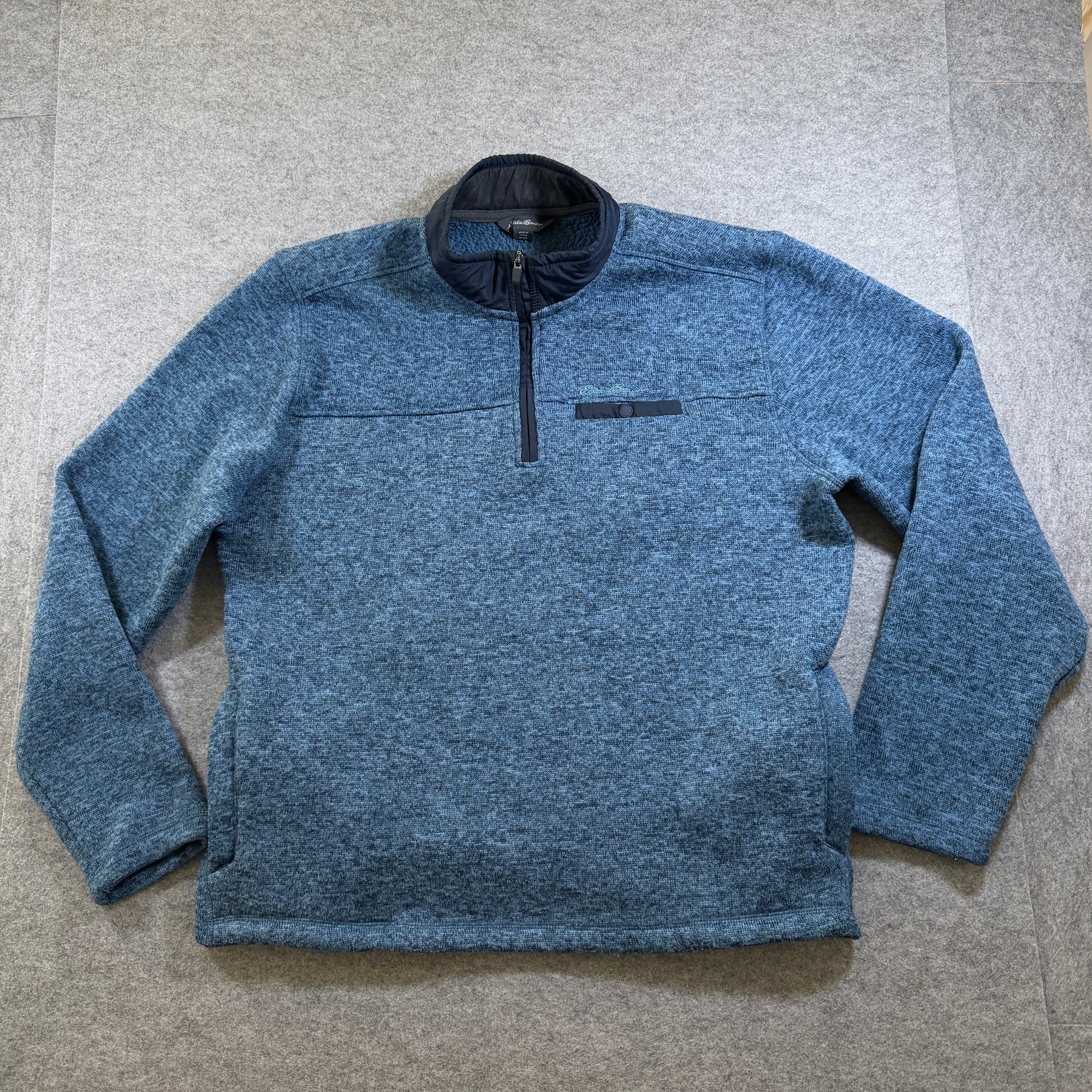 Eddie Bauer Sweater Fleece Pullover Men XL Blue Heather Quarter Zip Outdoor Warm