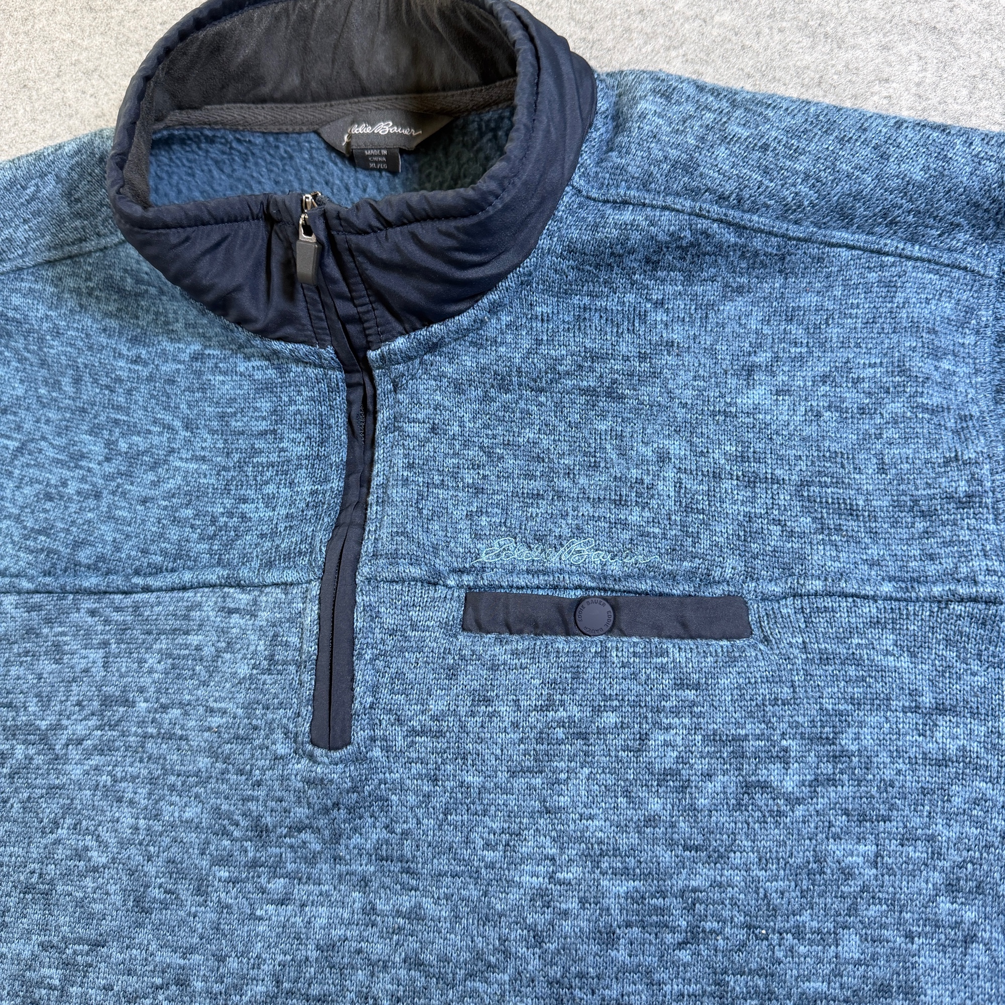 Eddie Bauer Sweater Fleece Pullover Men XL Blue Heather Quarter Zip Outdoor Warm thumbnail 3