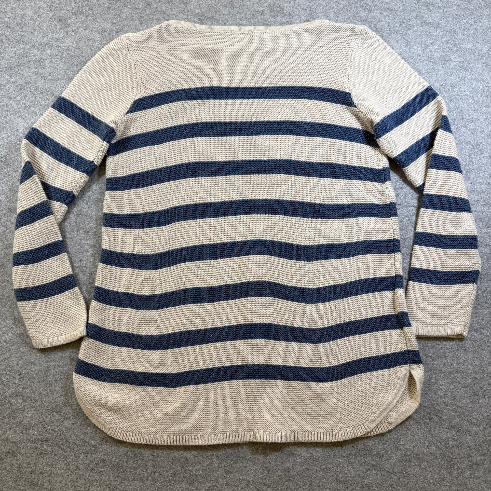 J Jill Sweater Womens S Petite Tan Navy Stripe Boatneck Cotton Breton Casual thumbnail 2