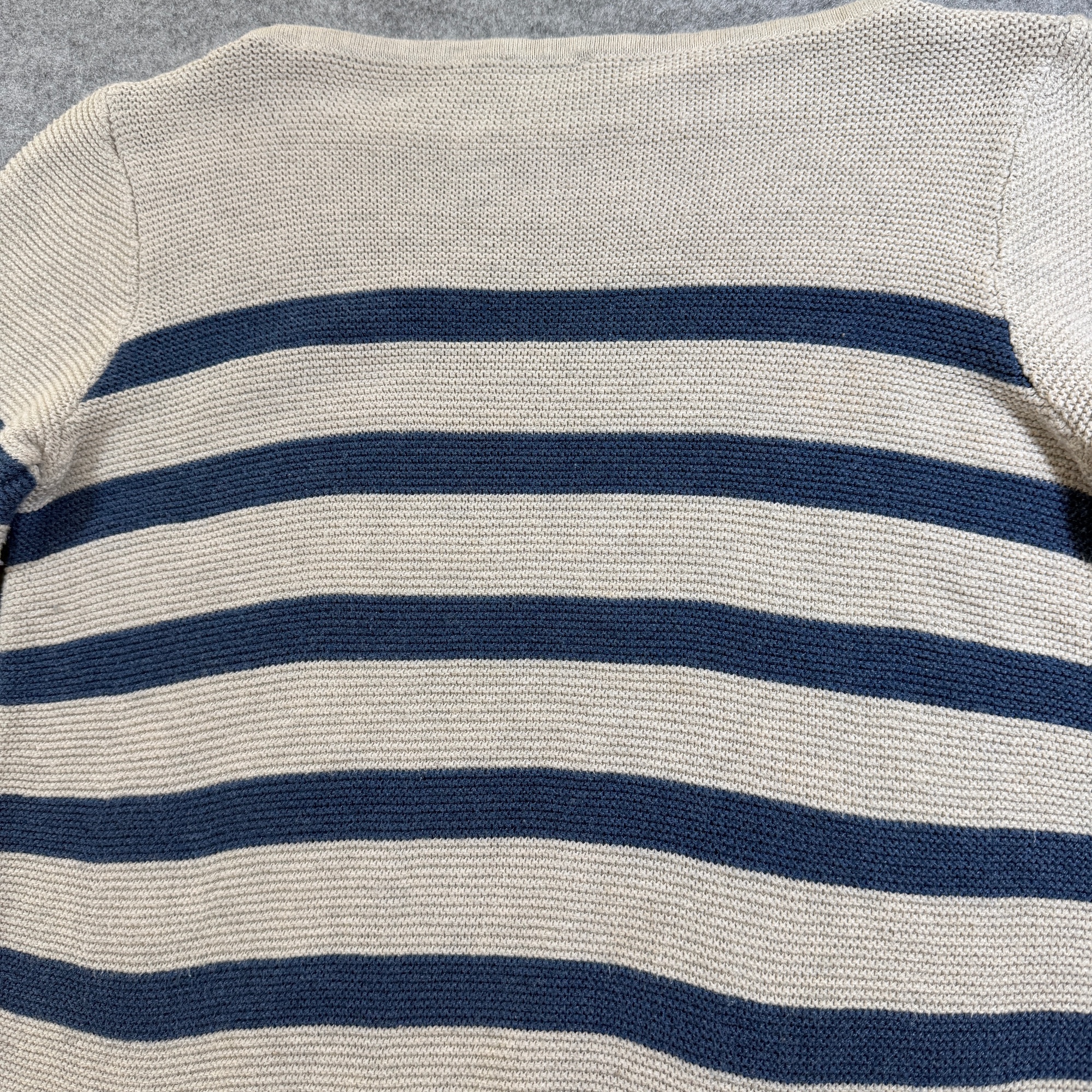 J Jill Sweater Womens S Petite Tan Navy Stripe Boatneck Cotton Breton Casual thumbnail 9