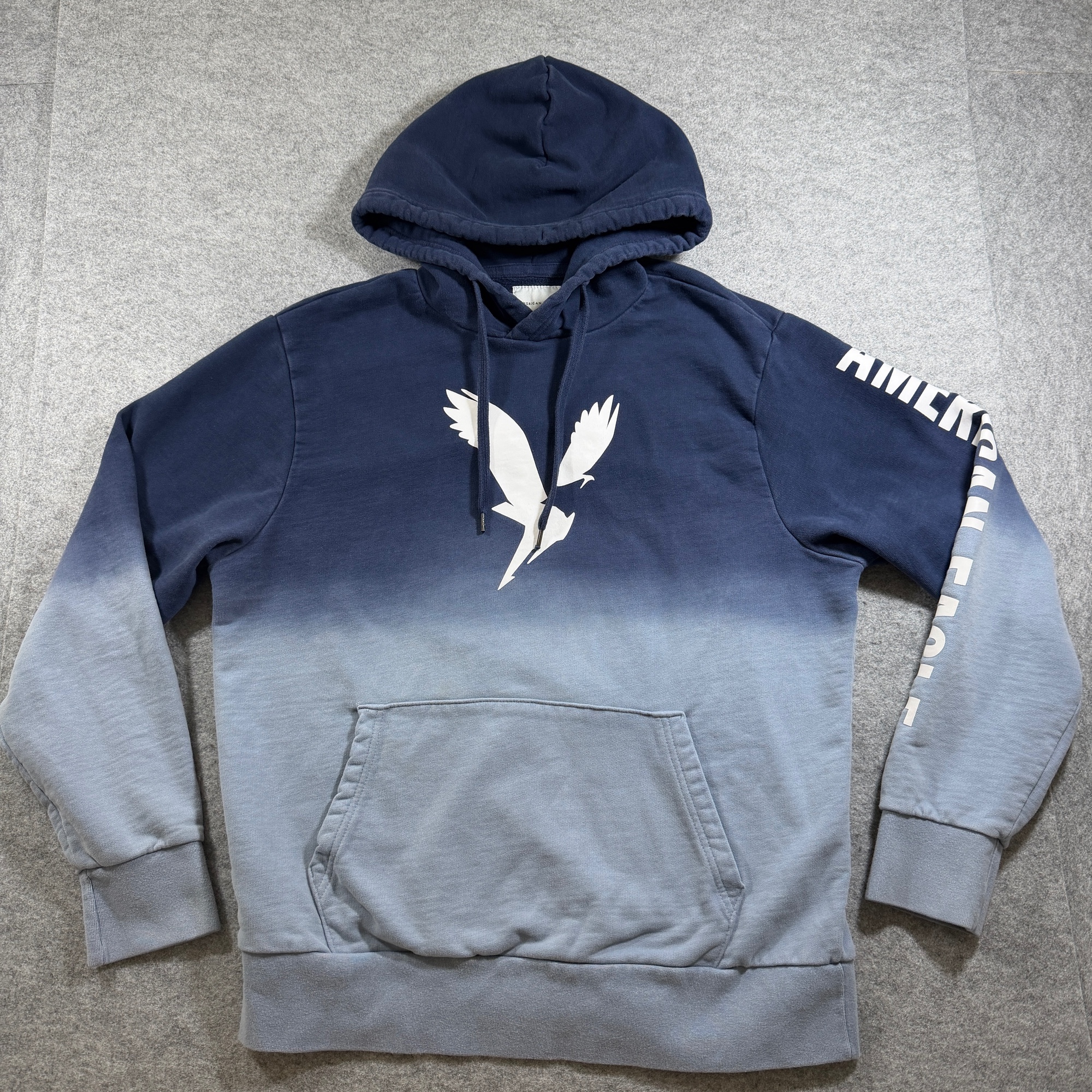 American Eagle Hoodie Mens L Navy Blue Ombre Eagle Graphic Pullover Streetwear