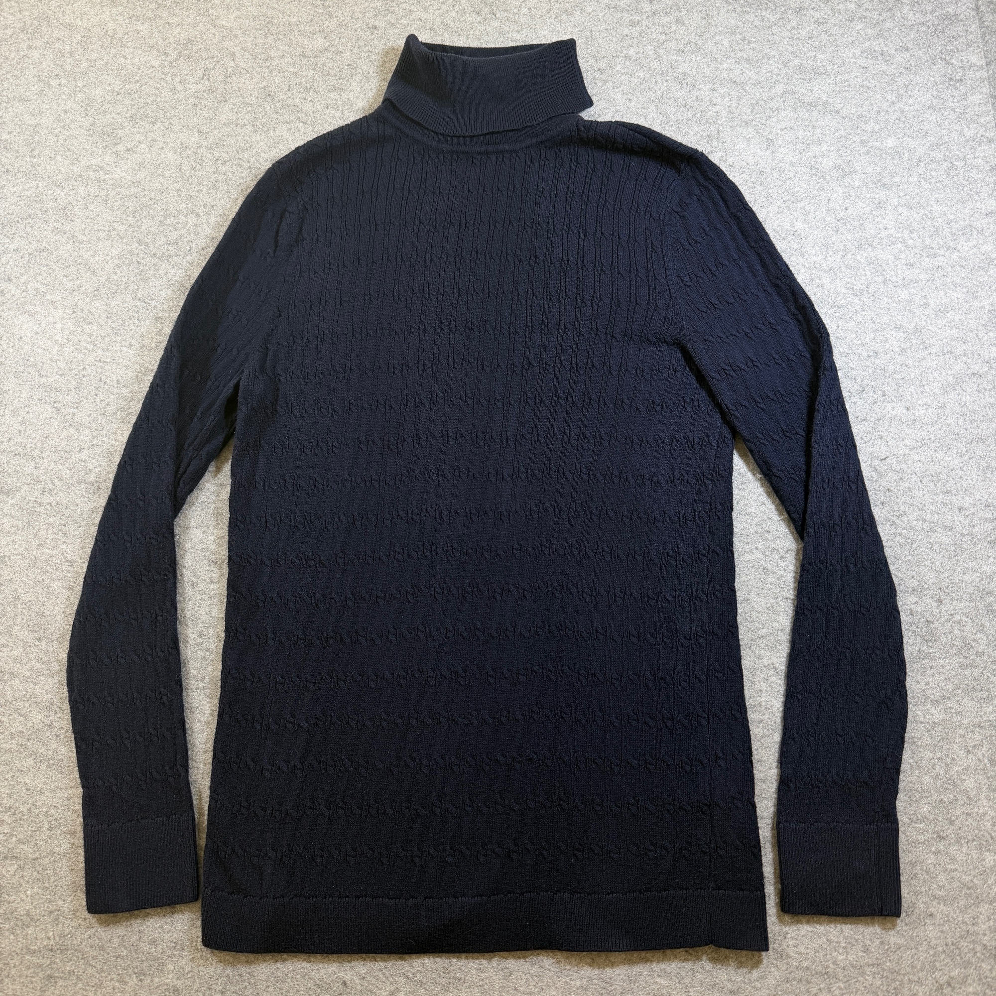 Talbots Turtleneck Sweater Womens L Navy Cable Knit Cotton Ribbed Cuffs Pretty