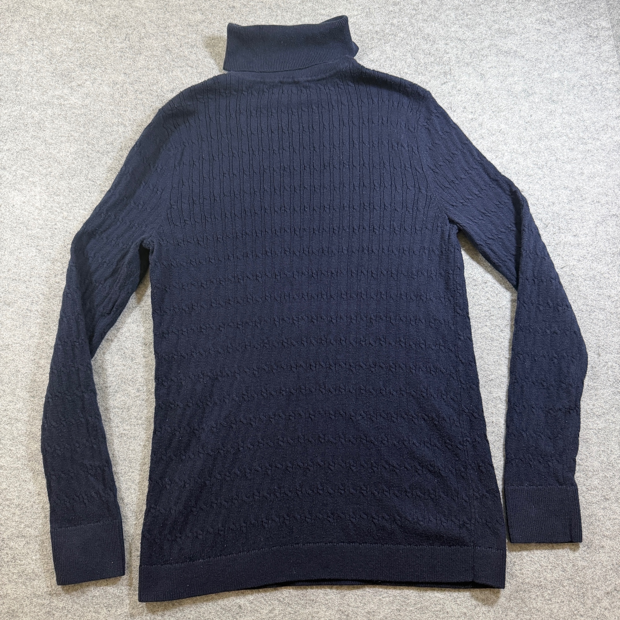 Talbots Turtleneck Sweater Womens L Navy Cable Knit Cotton Ribbed Cuffs Pretty thumbnail 2