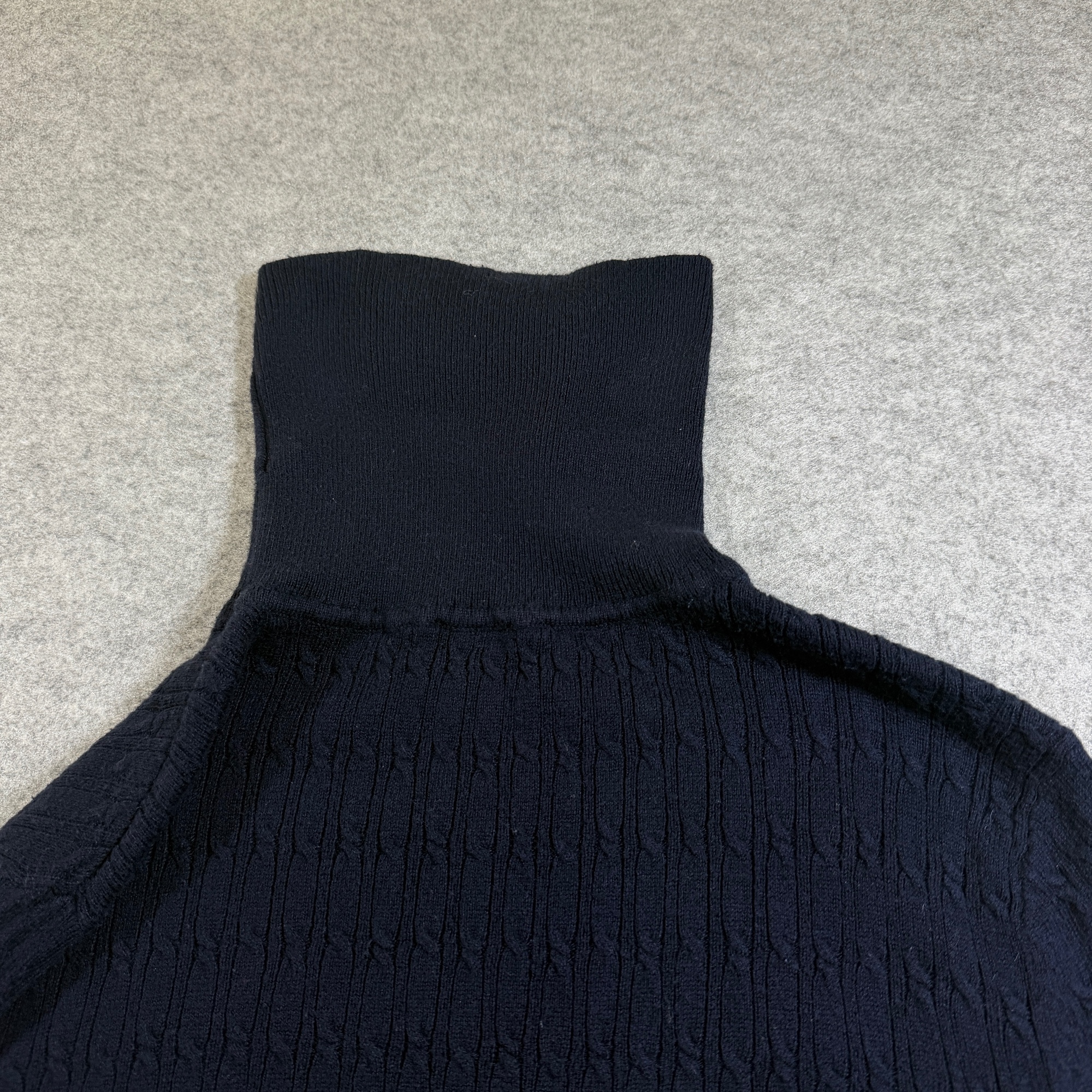 Talbots Turtleneck Sweater Womens L Navy Cable Knit Cotton Ribbed Cuffs Pretty thumbnail 3
