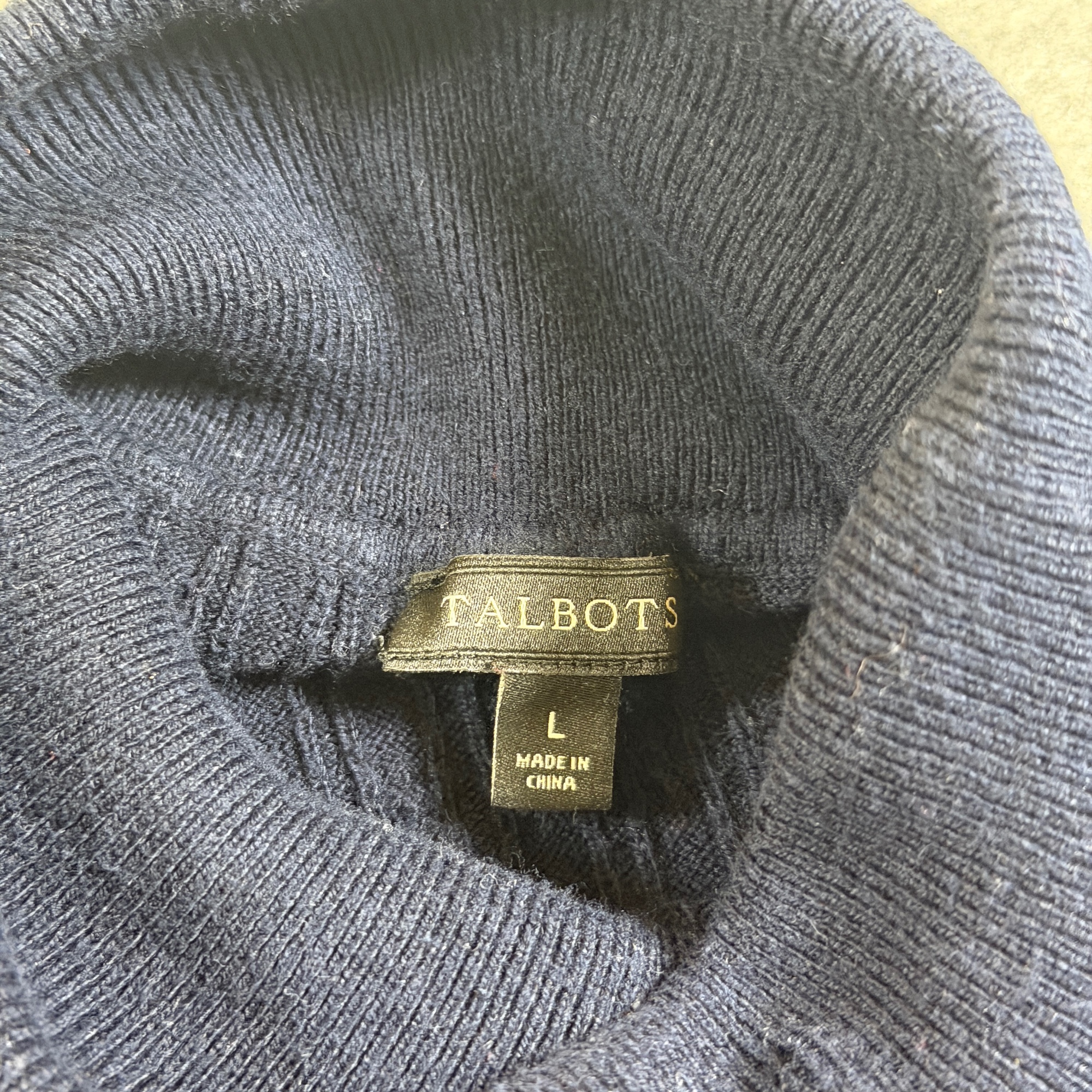Talbots Turtleneck Sweater Womens L Navy Cable Knit Cotton Ribbed Cuffs Pretty thumbnail 4