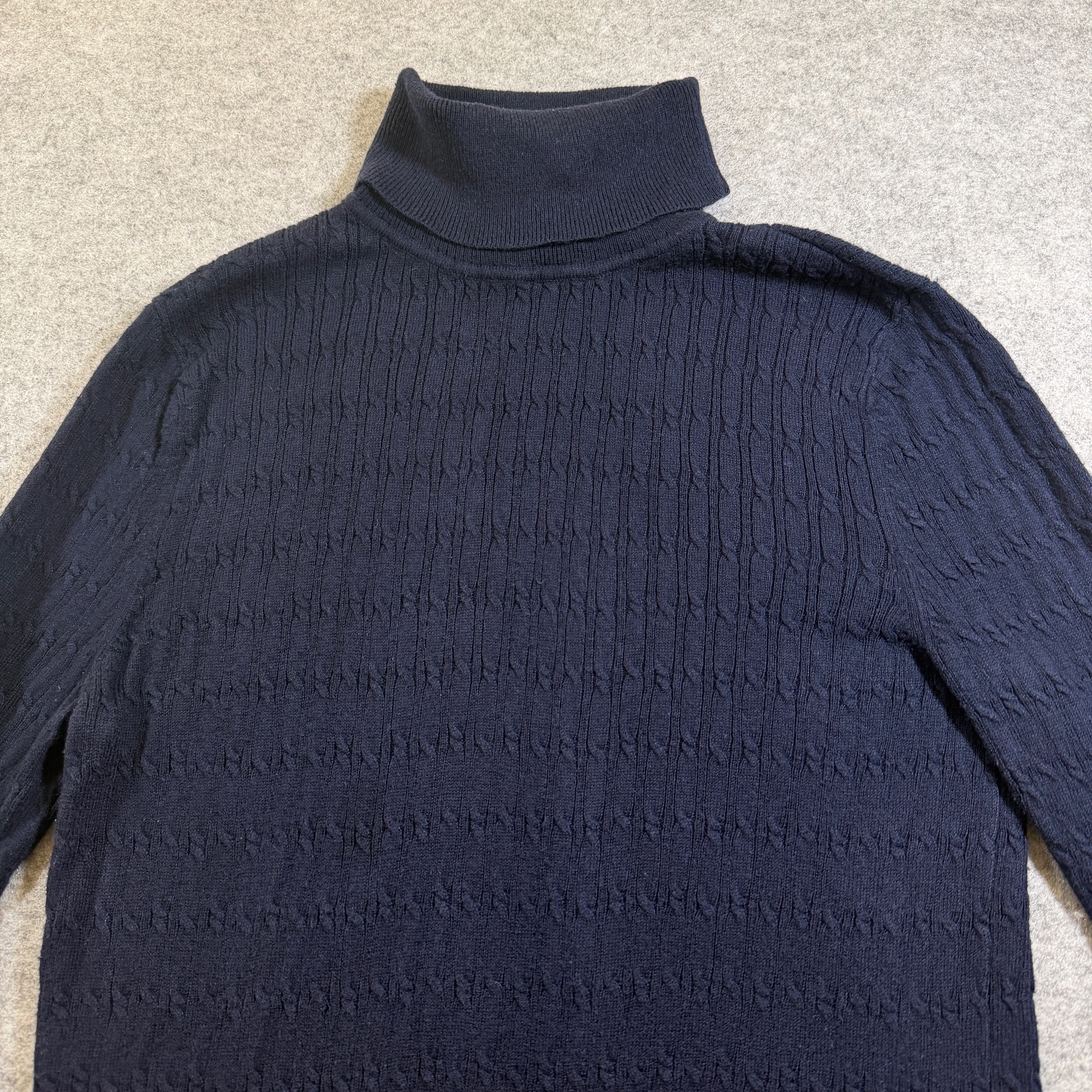 Talbots Turtleneck Sweater Womens L Navy Cable Knit Cotton Ribbed Cuffs Pretty thumbnail 8