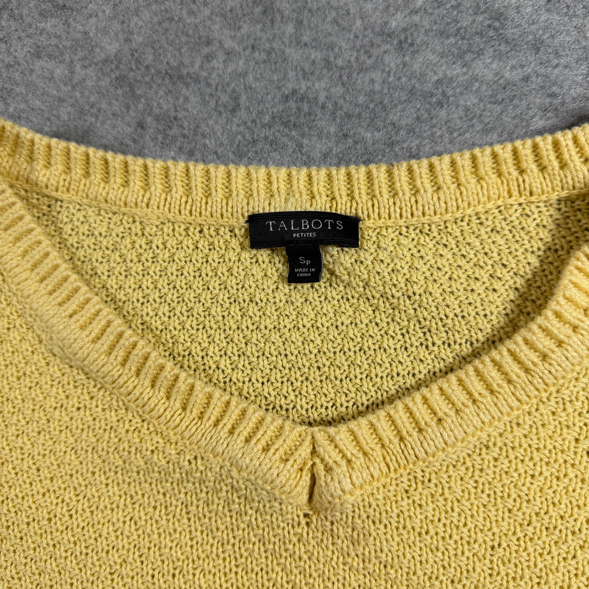 Talbots 3/4 Sleeve Sweater Womens M Yellow Cotton Fringe Cuff Crewneck Preppy thumbnail 3