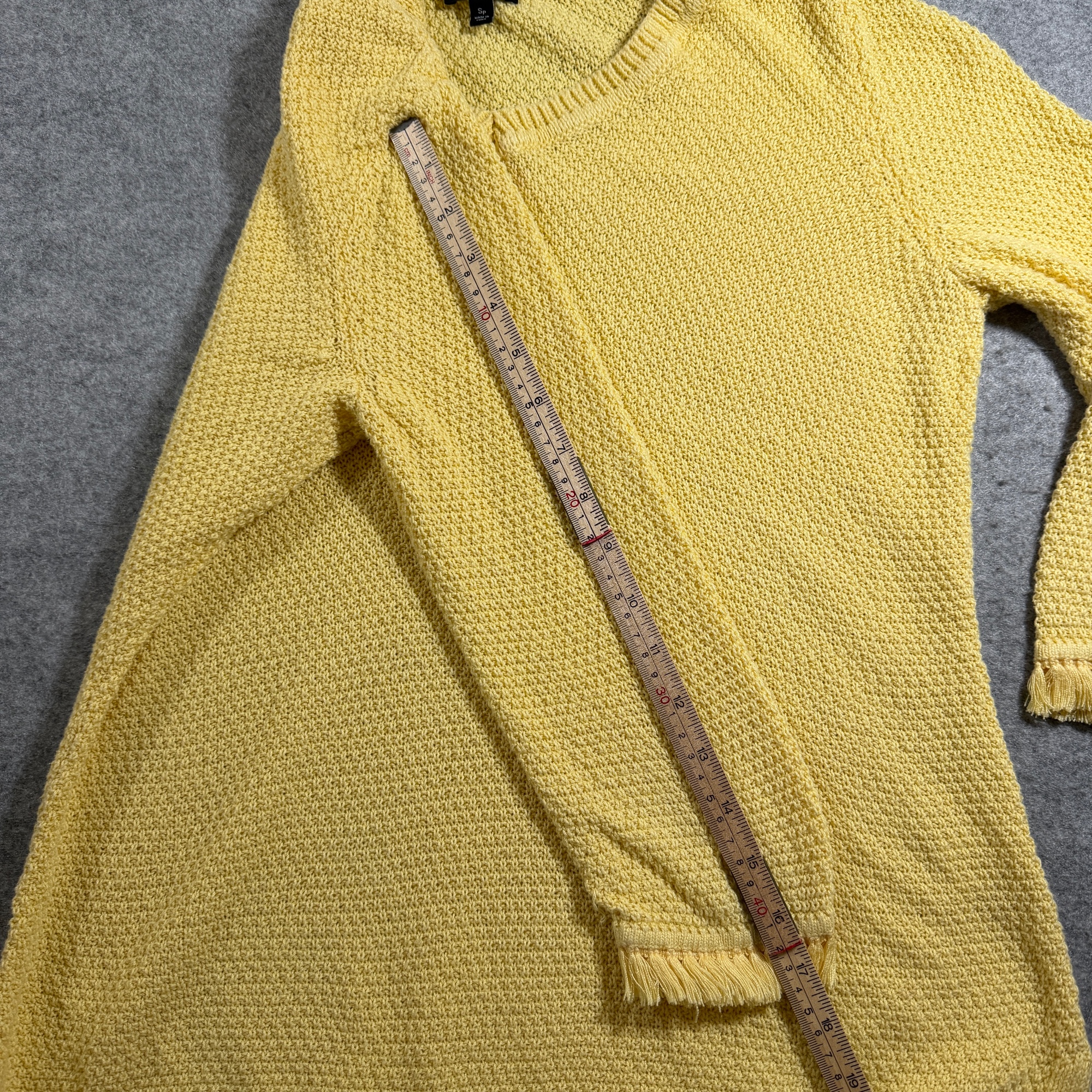 Talbots 3/4 Sleeve Sweater Womens M Yellow Cotton Fringe Cuff Crewneck Preppy thumbnail 6