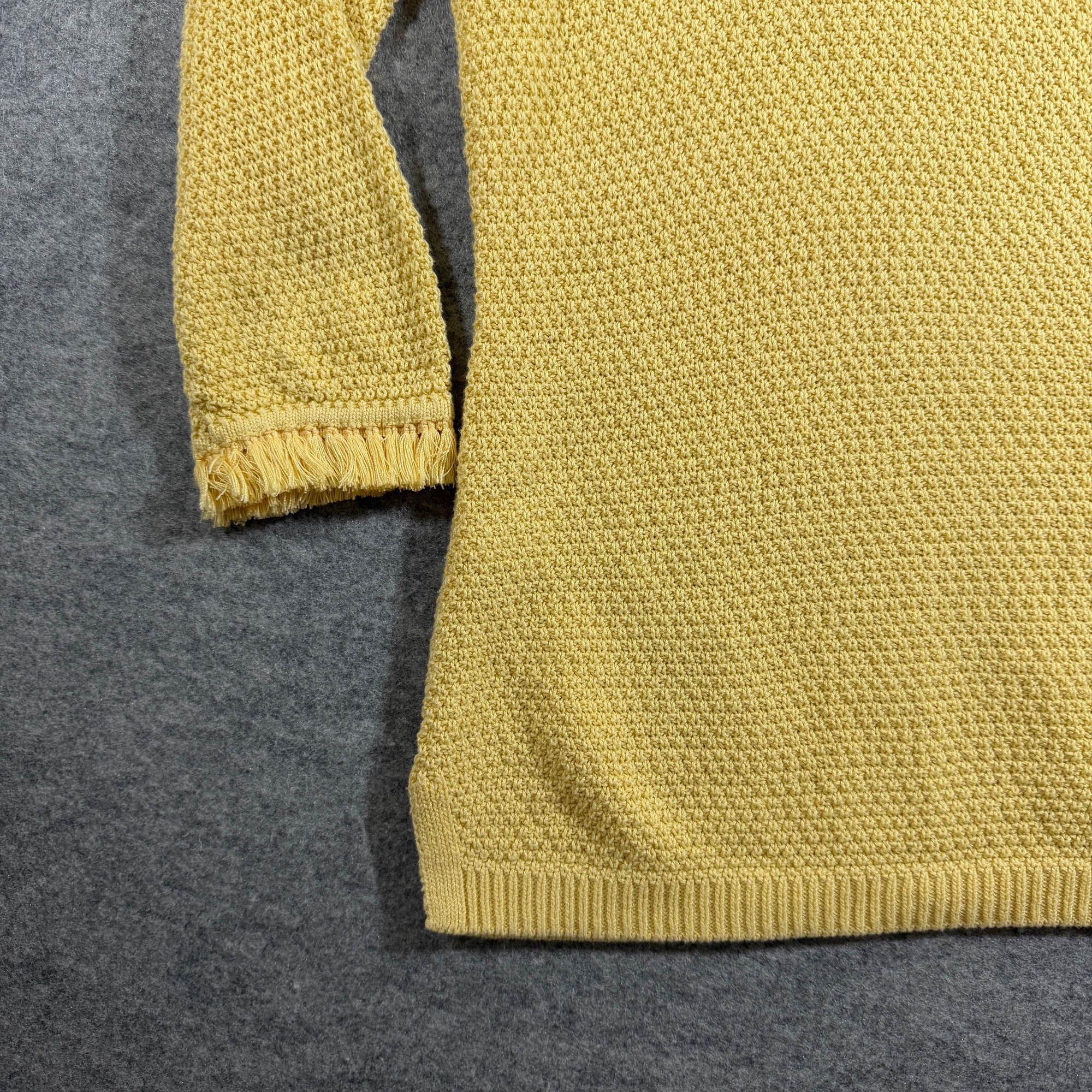 Talbots 3/4 Sleeve Sweater Womens M Yellow Cotton Fringe Cuff Crewneck Preppy thumbnail 7