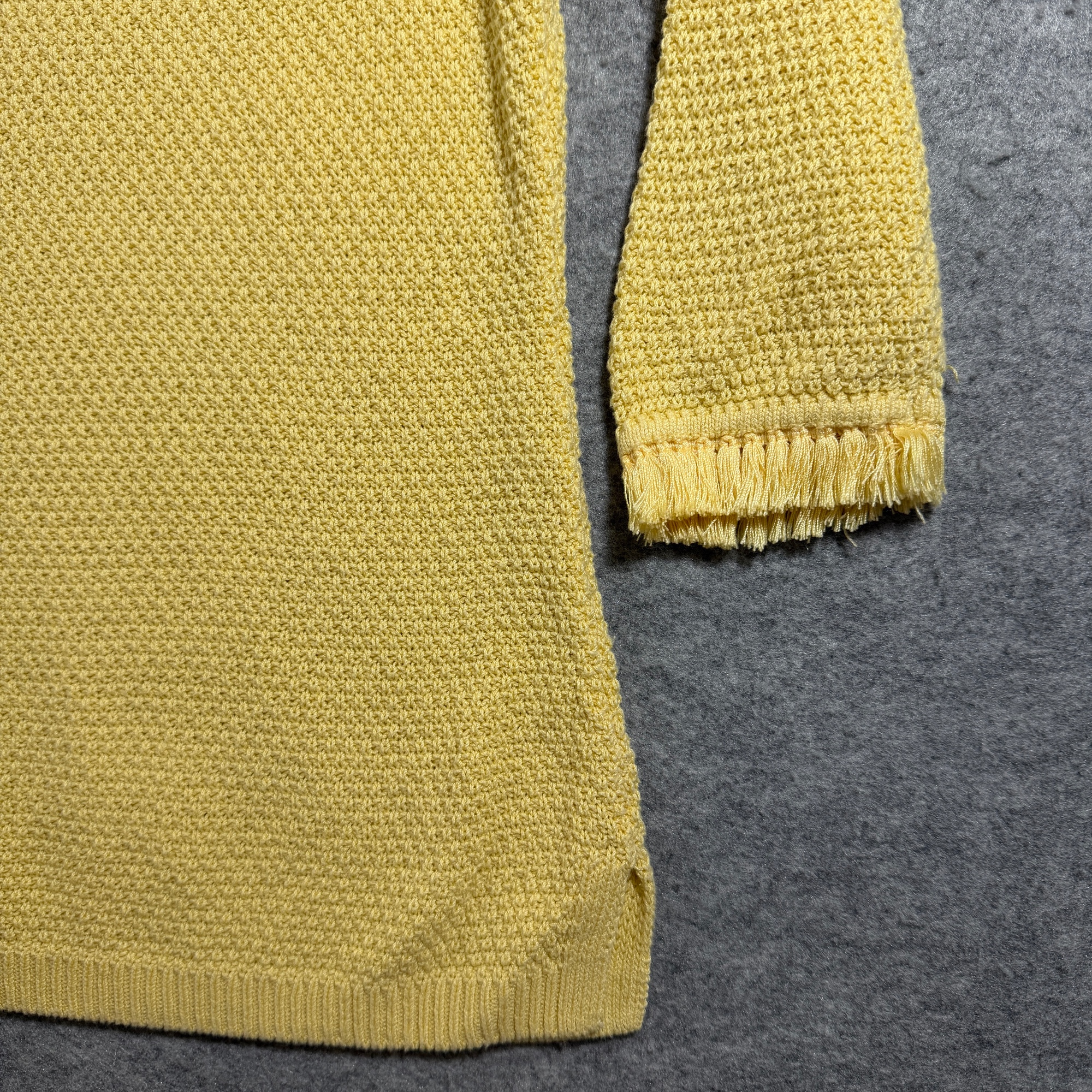 Talbots 3/4 Sleeve Sweater Womens M Yellow Cotton Fringe Cuff Crewneck Preppy thumbnail 8