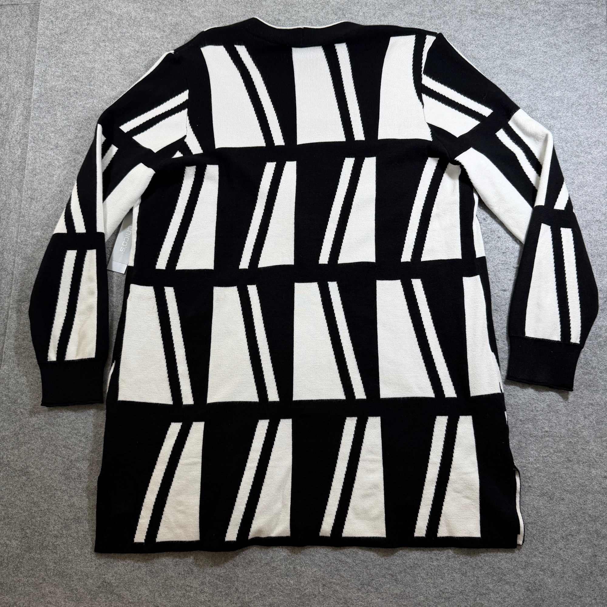 Chico's Cardigan Sweater Womens L Black White Geometric Open Front Soft Stretch  thumbnail 4
