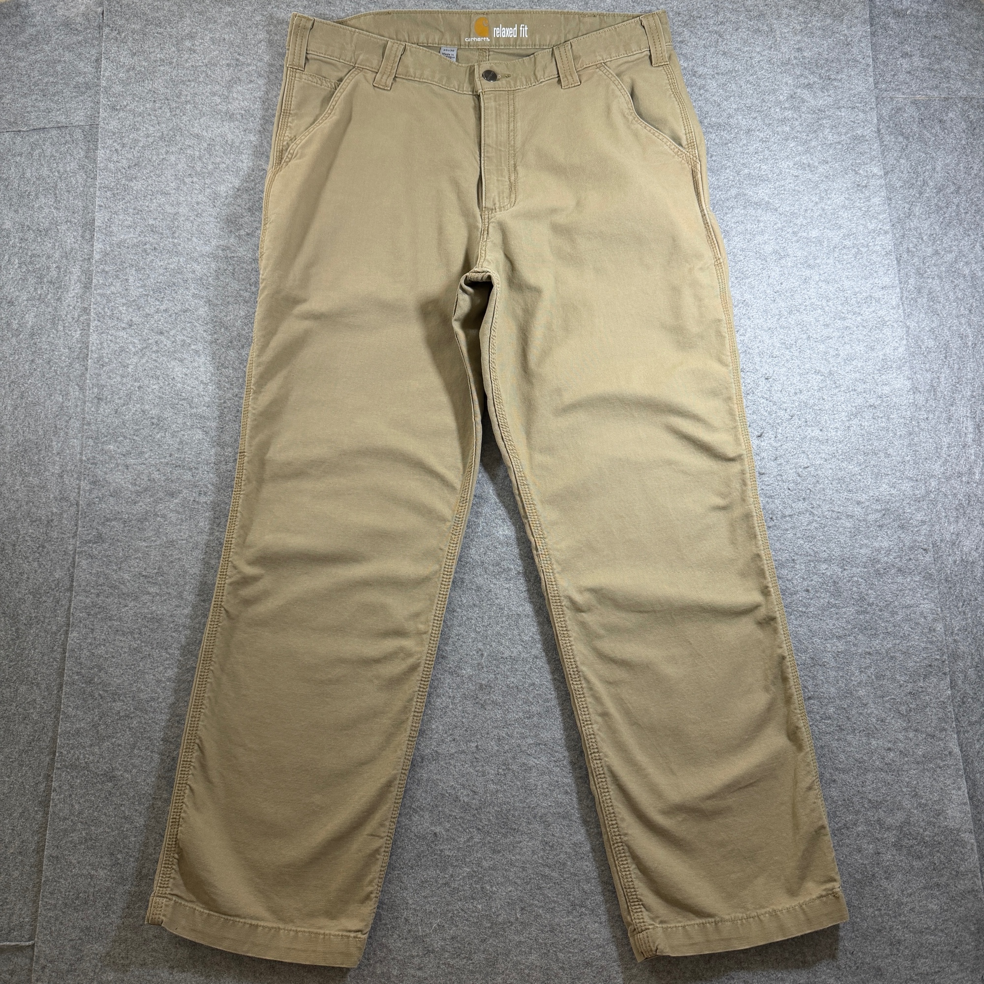 Carhartt Canvas Work Pants Mens 35x30 Khaki Tan Relaxed Fit Carpenter Pockets