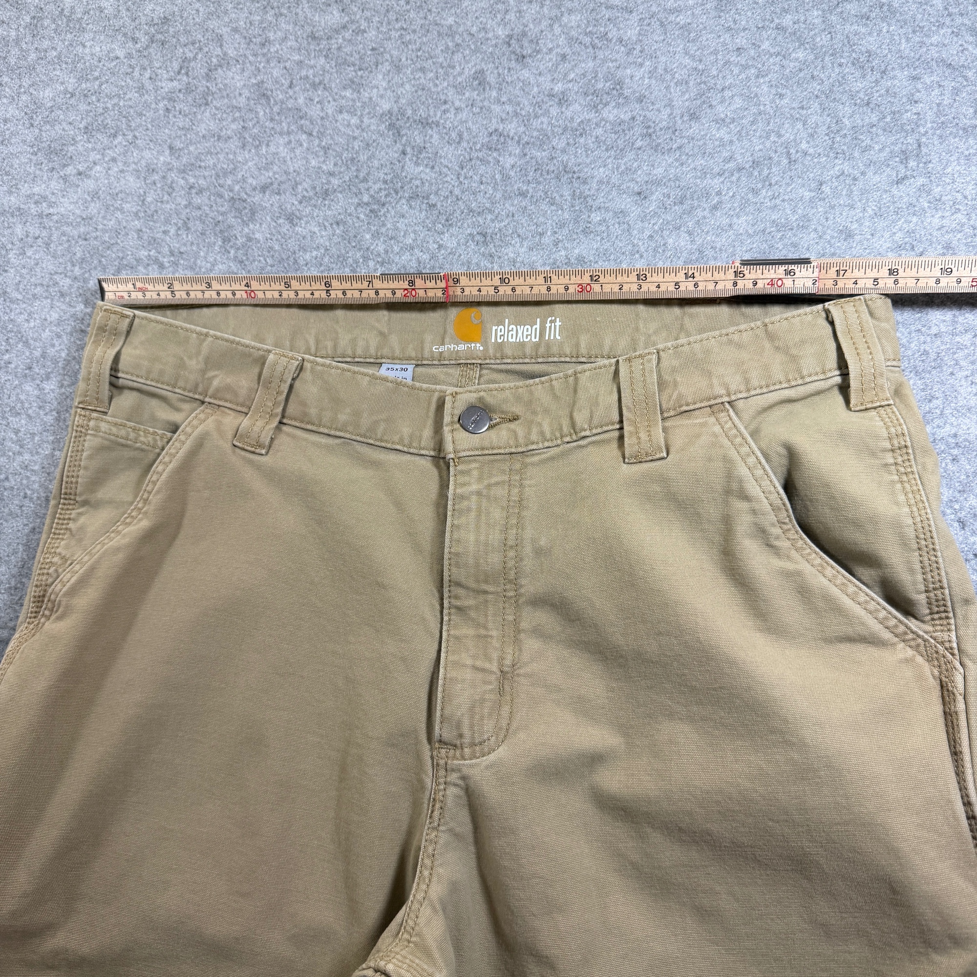 Carhartt Canvas Work Pants Mens 35x30 Khaki Tan Relaxed Fit Carpenter Pockets thumbnail 5