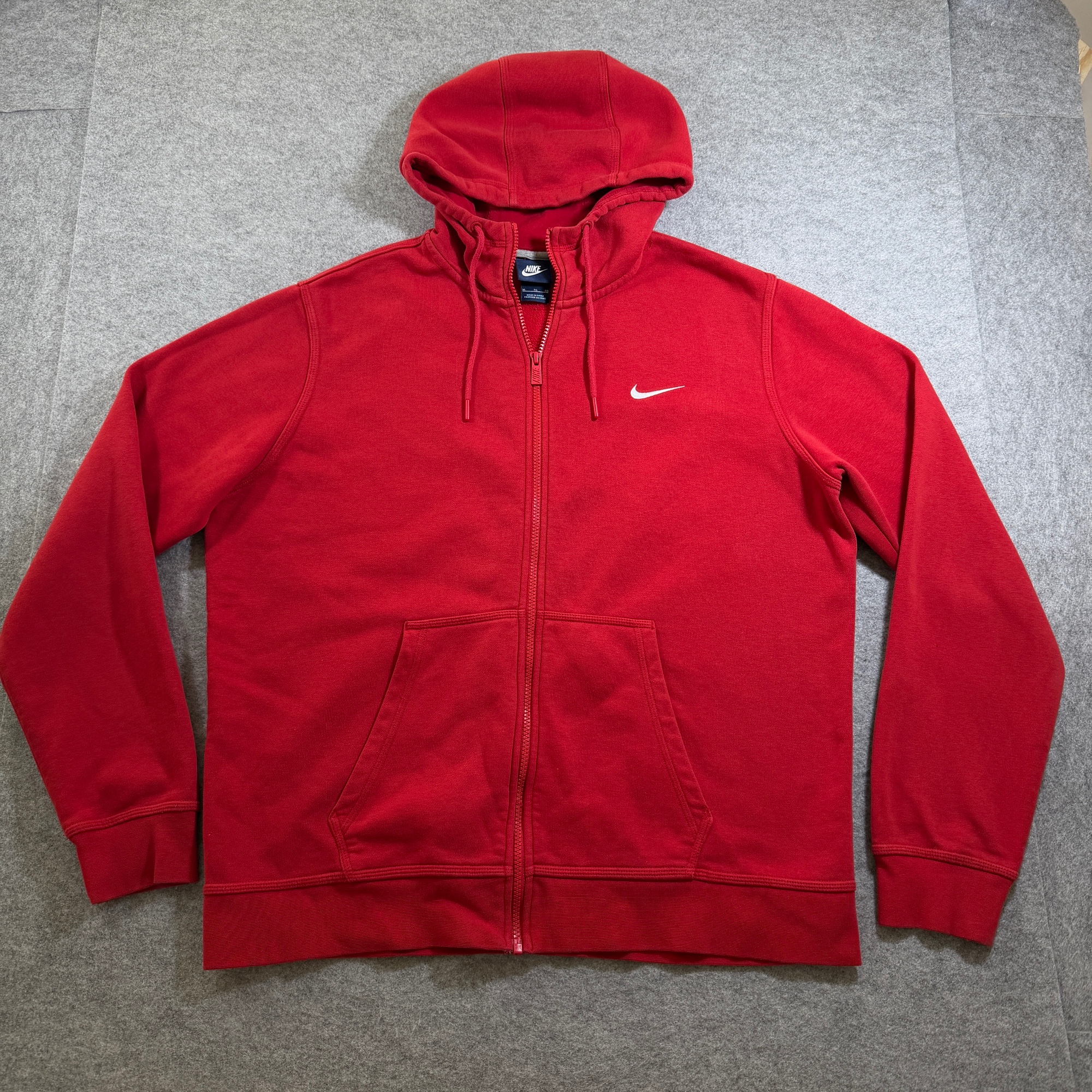 Nike Club Fleece Full Zip Hoodie Mens XL Red Embroidered Swoosh Heavyweight