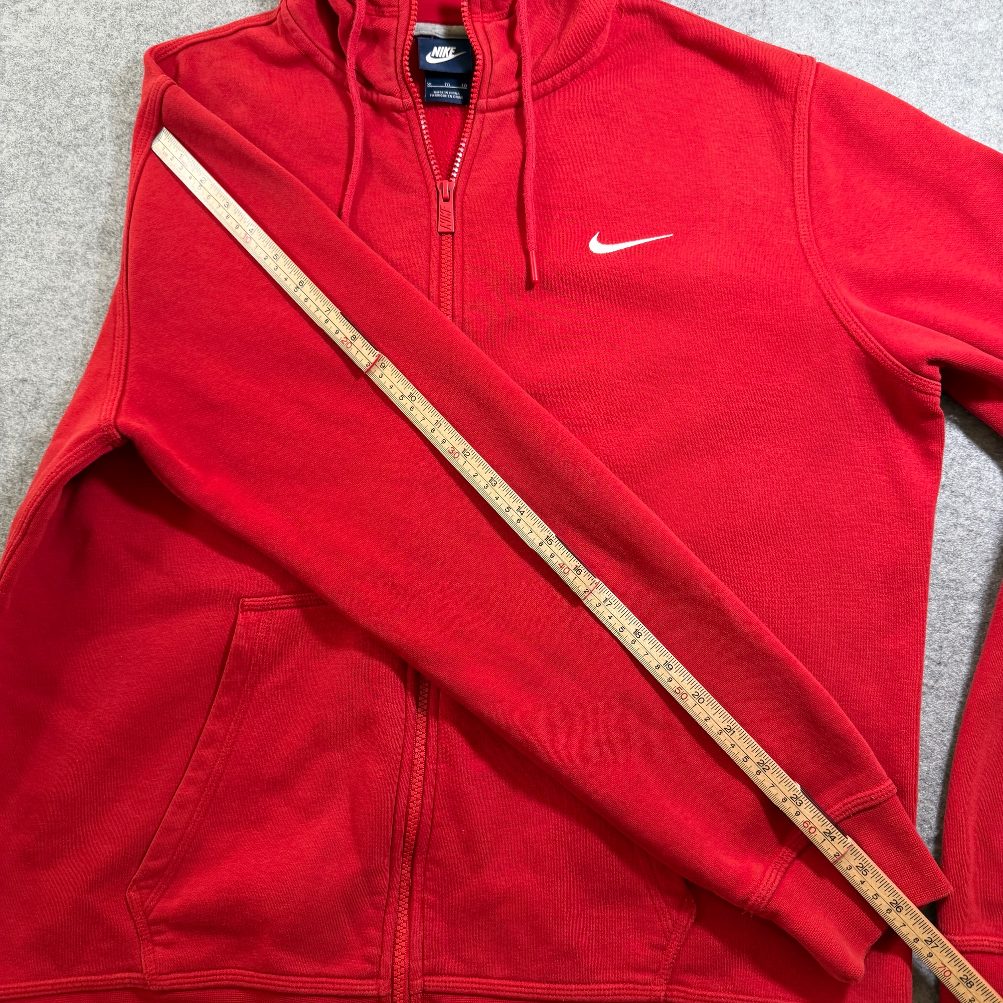 Nike Club Fleece Full Zip Hoodie Mens XL Red Embroidered Swoosh Heavyweight thumbnail 3