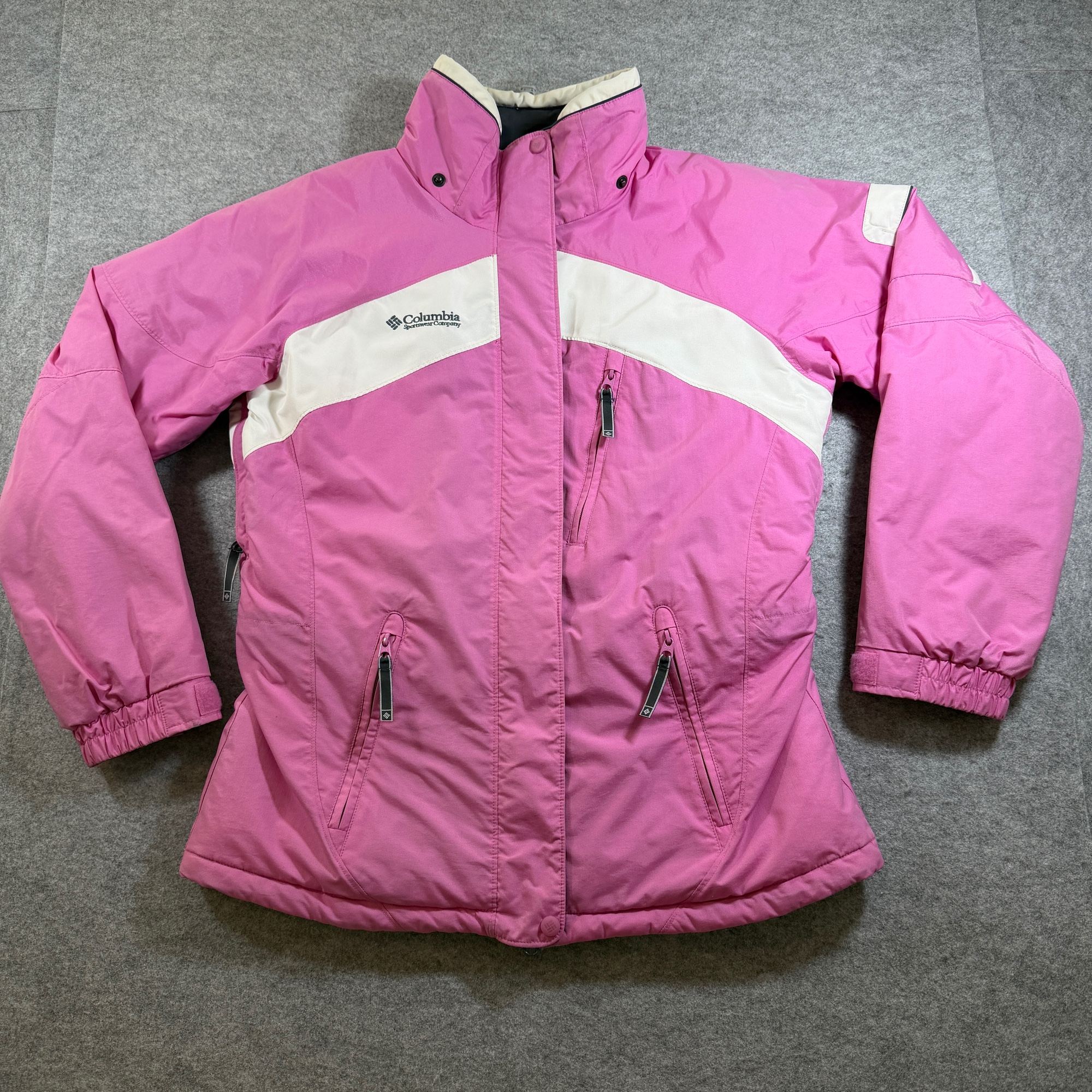 Vintage Columbia Ski Jacket Womens L Pink Full Zip Hooded Fleece Lined Insulated
