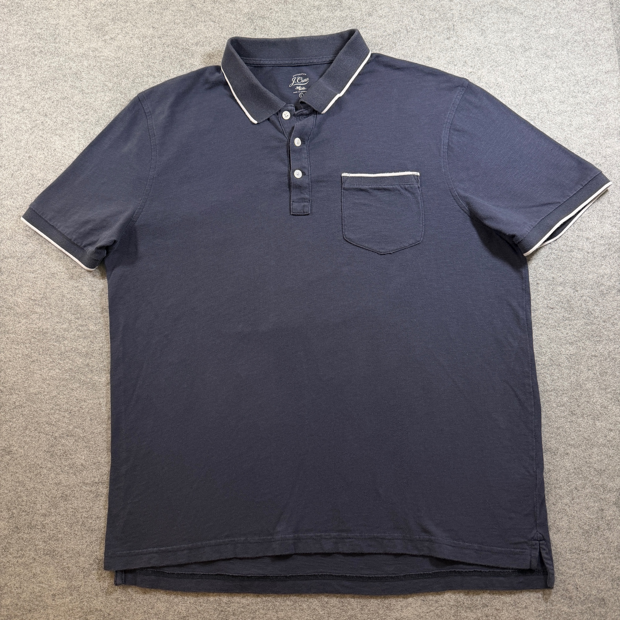 J.Crew Knit Goods Polo Shirt Mens L Navy Cotton Tipped Collar Preppy Golf