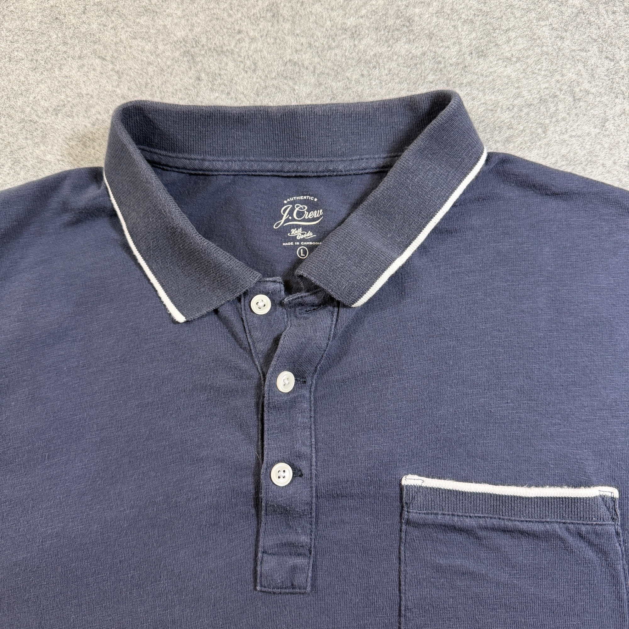 J.Crew Knit Goods Polo Shirt Mens L Navy Cotton Tipped Collar Preppy Golf thumbnail 3