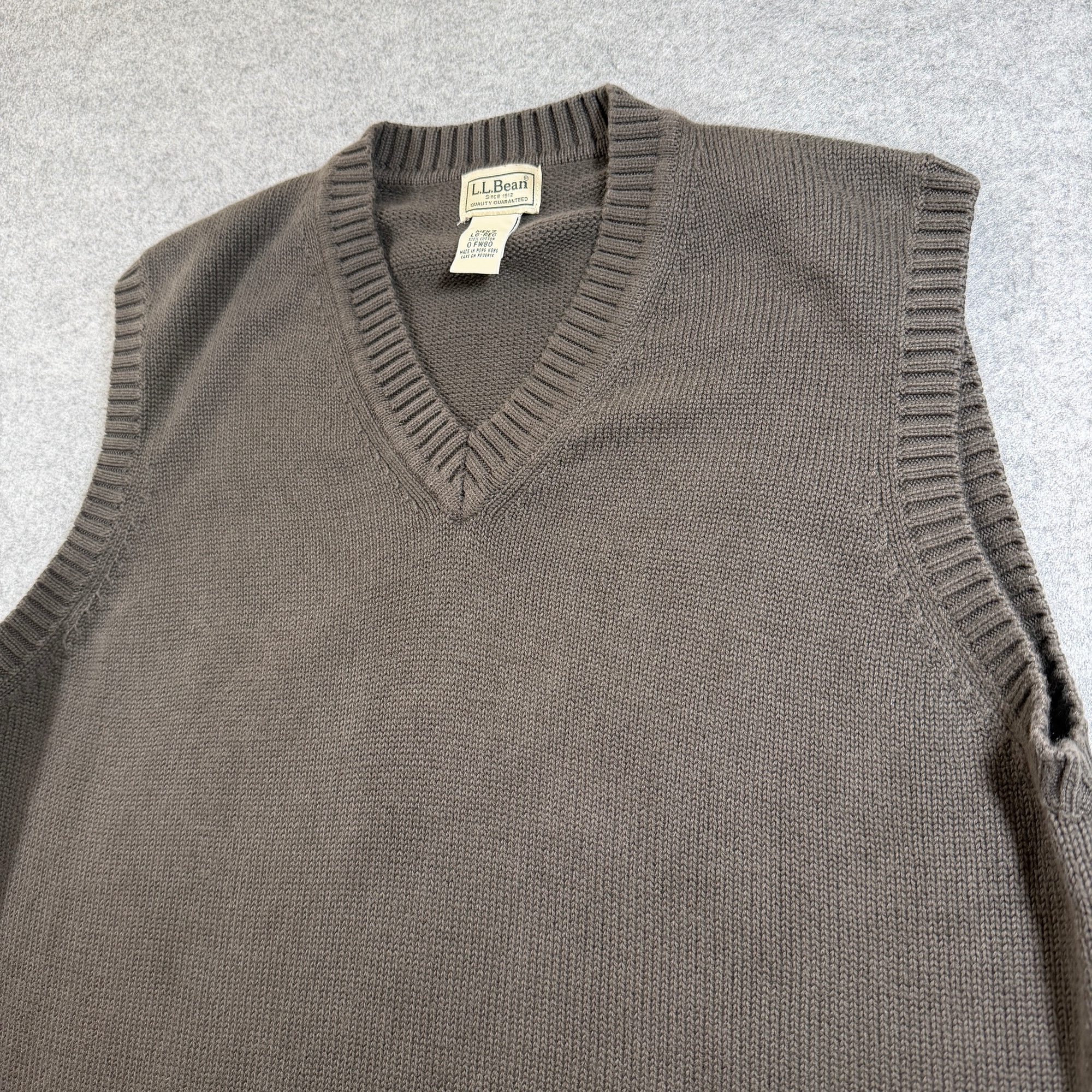 L.L.Bean Sweater Vest Mens L Brown Cotton V-Neck Ribbed Knit Sleeveless Preppy thumbnail 3