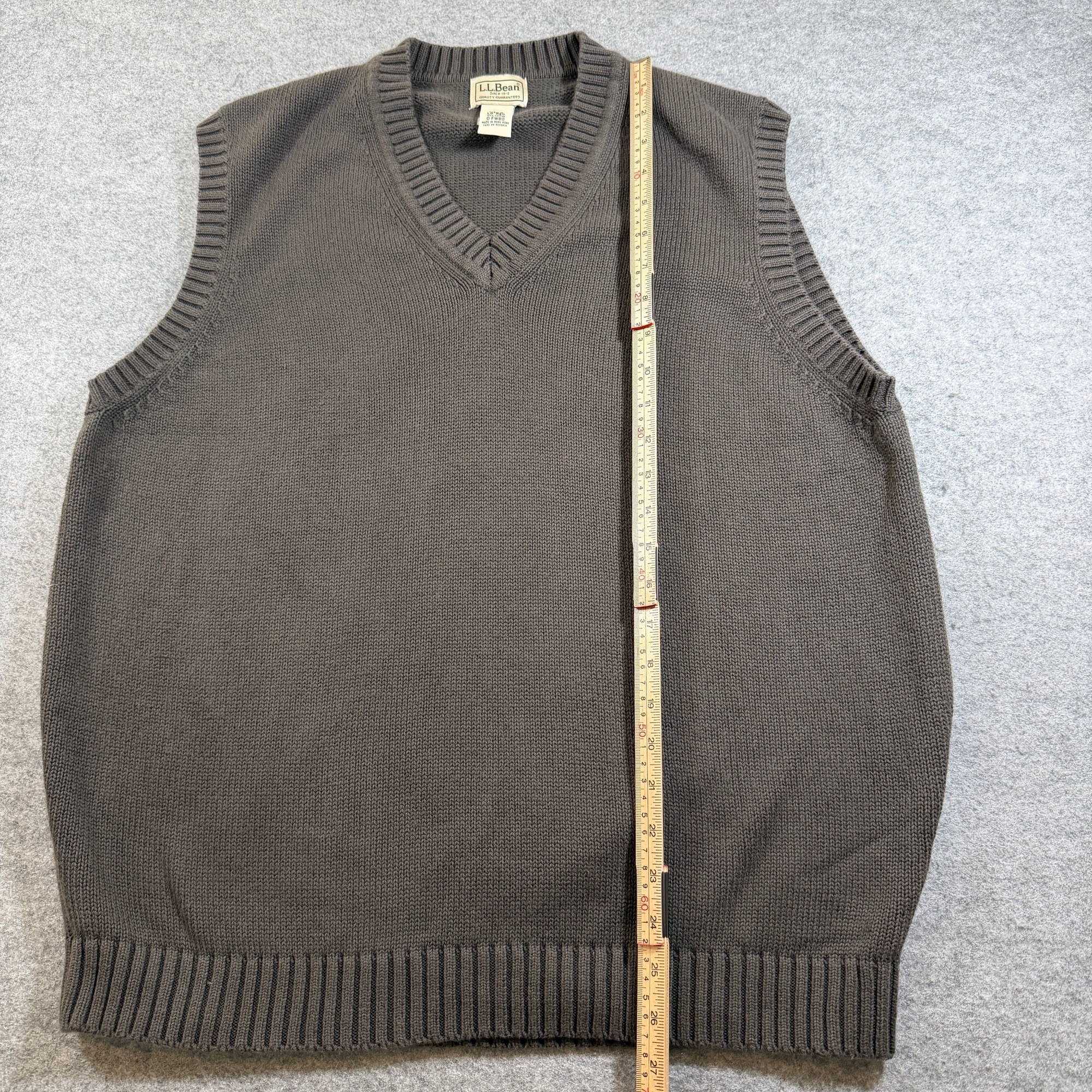L.L.Bean Sweater Vest Mens L Brown Cotton V-Neck Ribbed Knit Sleeveless Preppy thumbnail 6