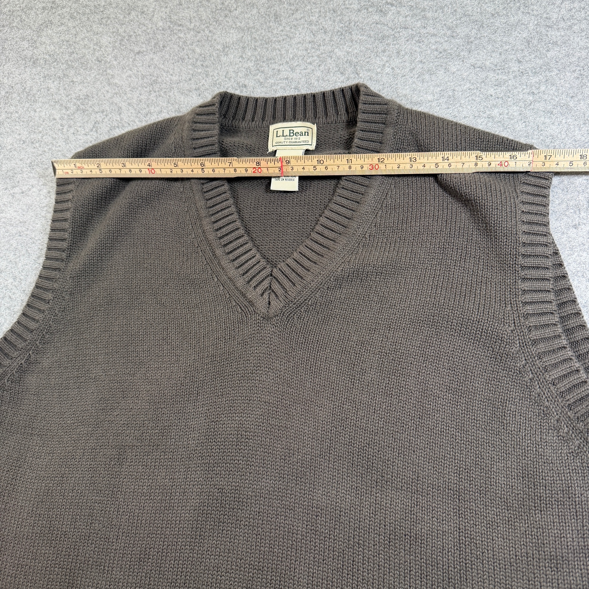 L.L.Bean Sweater Vest Mens L Brown Cotton V-Neck Ribbed Knit Sleeveless Preppy thumbnail 7