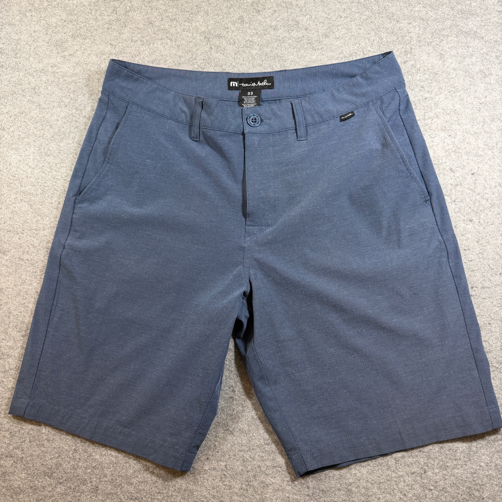 Travis Mathew Shorts Mens 33 Blue Heather Flat Front Golf Performance Stretch