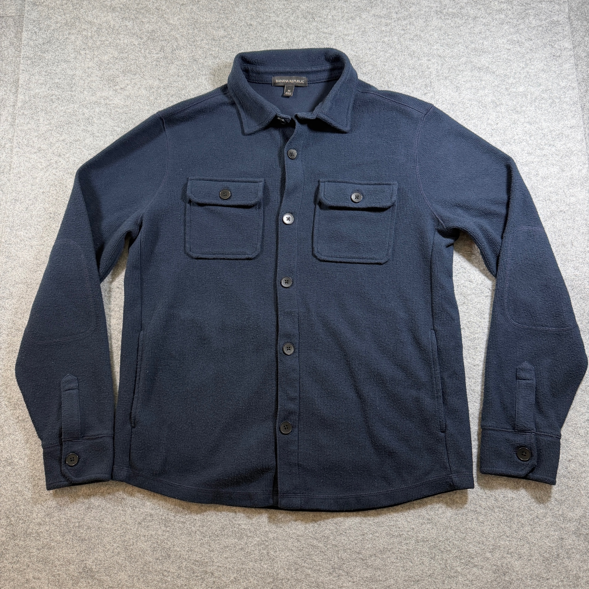 Banana Republic CPO Shirt Jacket Mens M Navy Cotton Elbow Patches Button Cuffs
