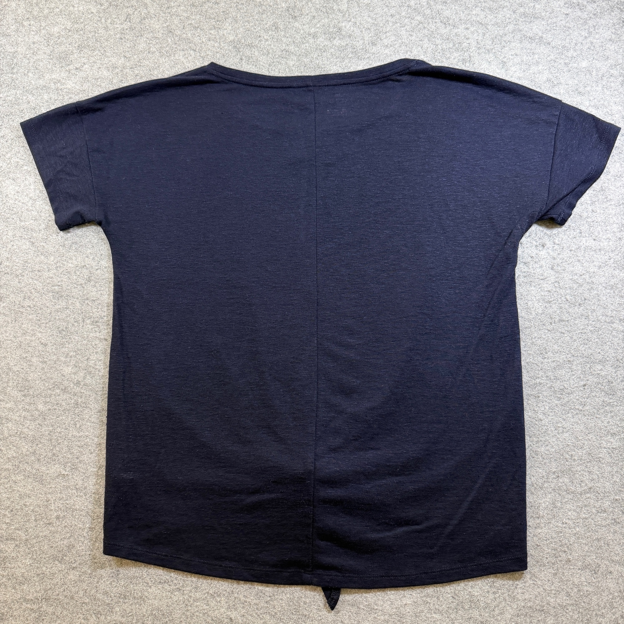 Talbots Tie-Front Top Womens M Navy Linen Blend Short Sleeve Round Neck Casual thumbnail 3