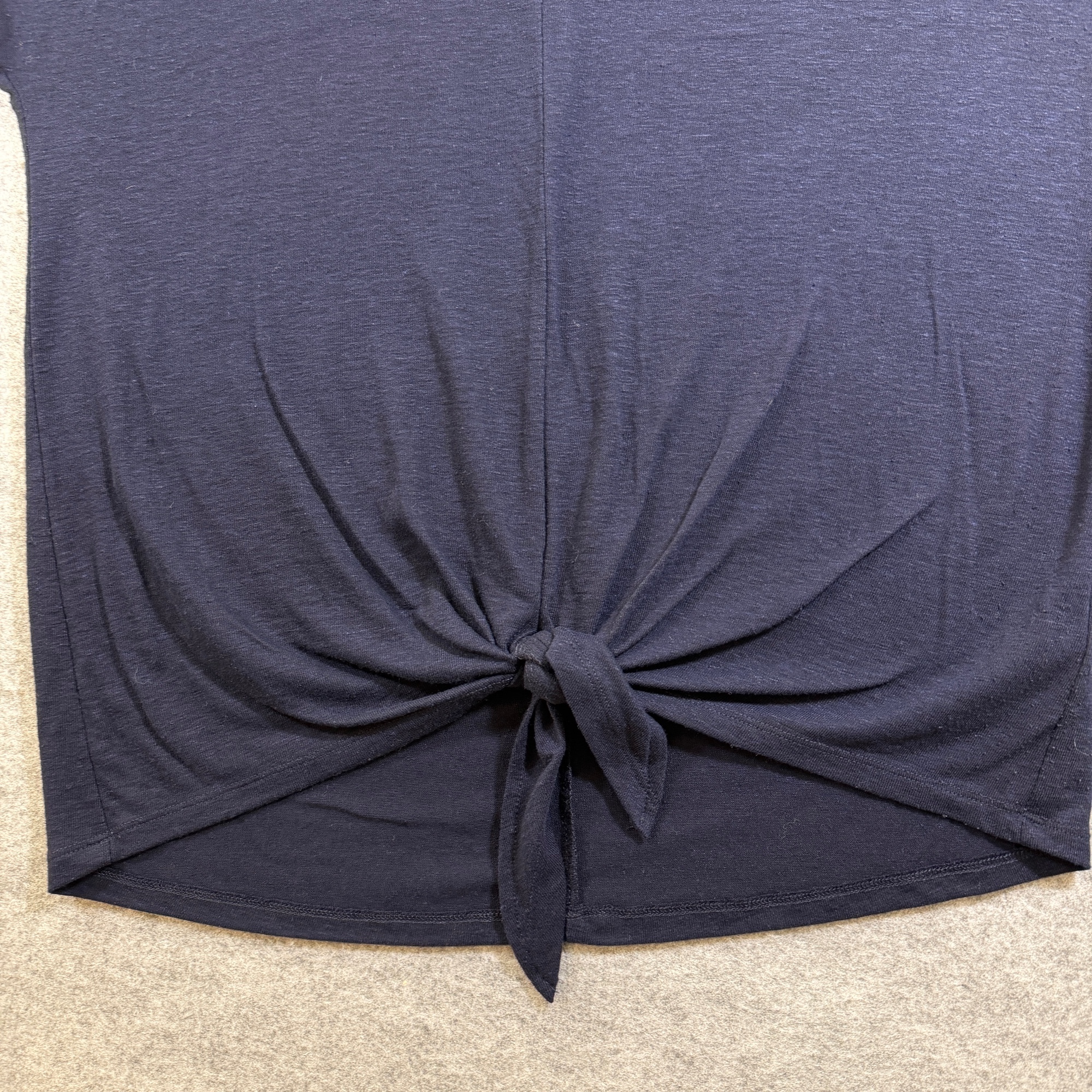 Talbots Tie-Front Top Womens M Navy Linen Blend Short Sleeve Round Neck Casual thumbnail 4