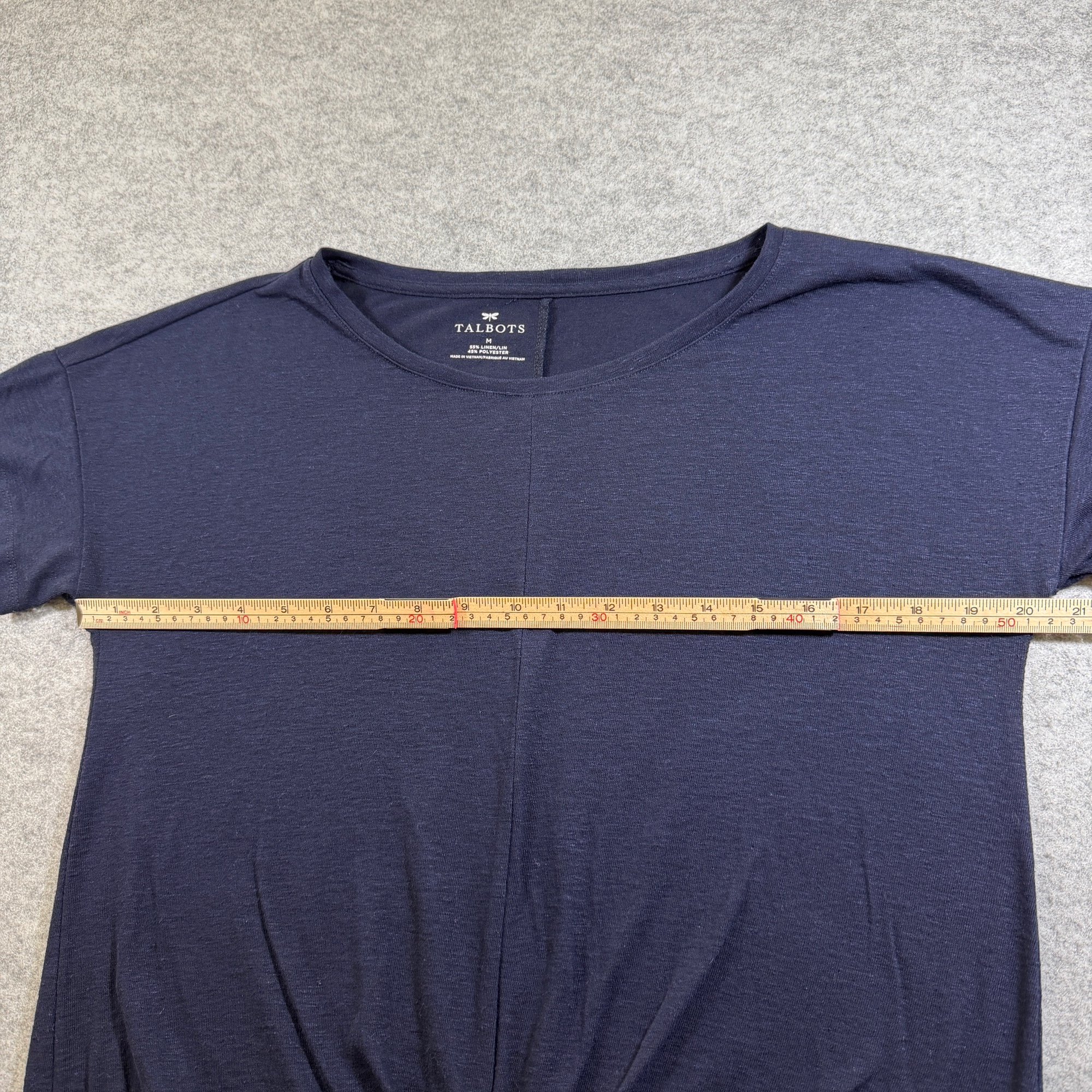 Talbots Tie-Front Top Womens M Navy Linen Blend Short Sleeve Round Neck Casual thumbnail 5