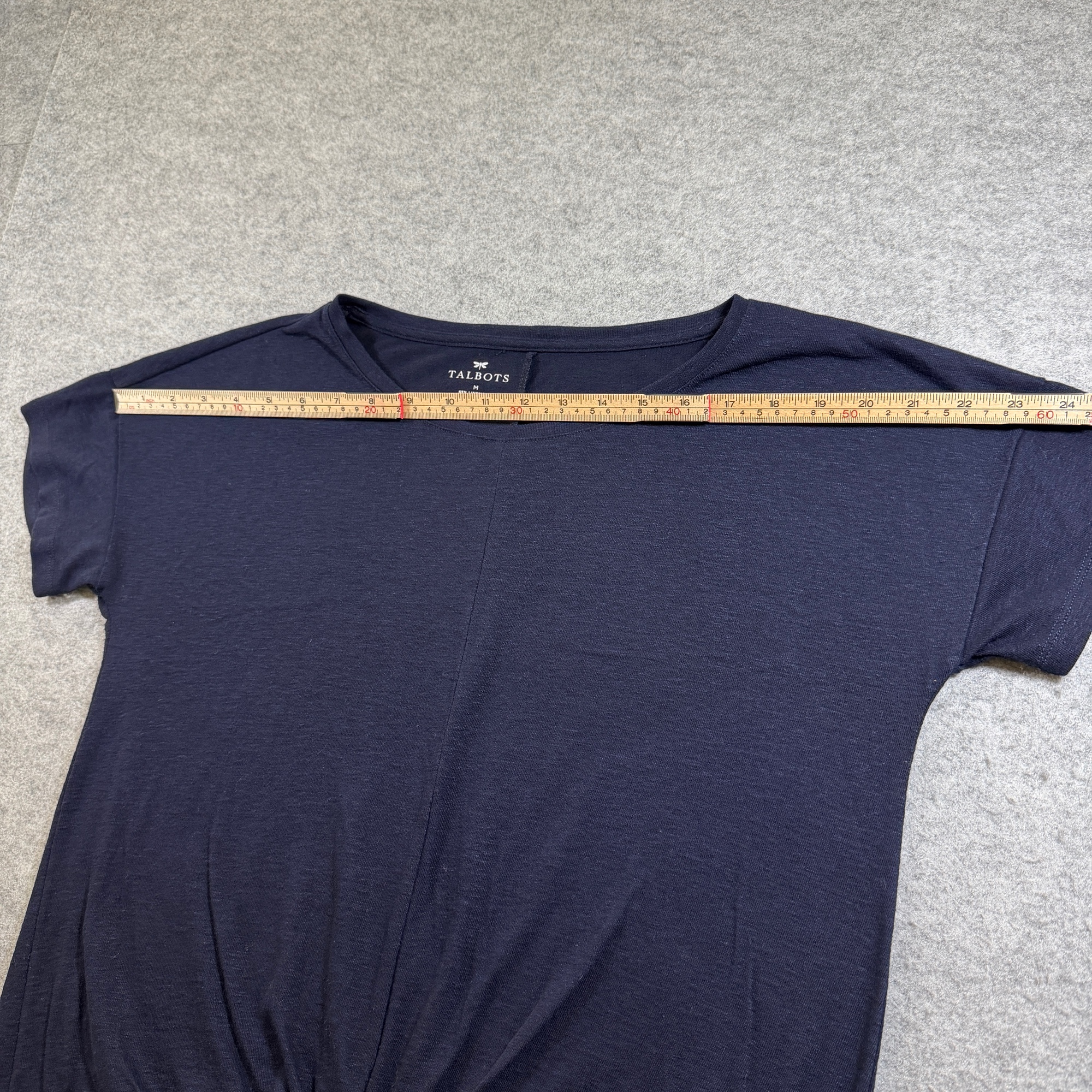 Talbots Tie-Front Top Womens M Navy Linen Blend Short Sleeve Round Neck Casual thumbnail 8
