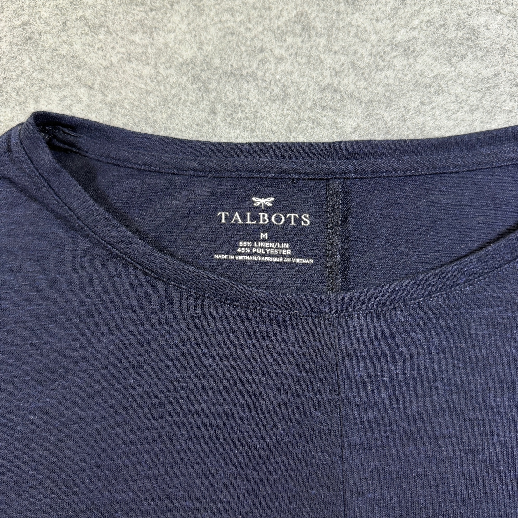 Talbots Tie-Front Top Womens M Navy Linen Blend Short Sleeve Round Neck Casual thumbnail 9