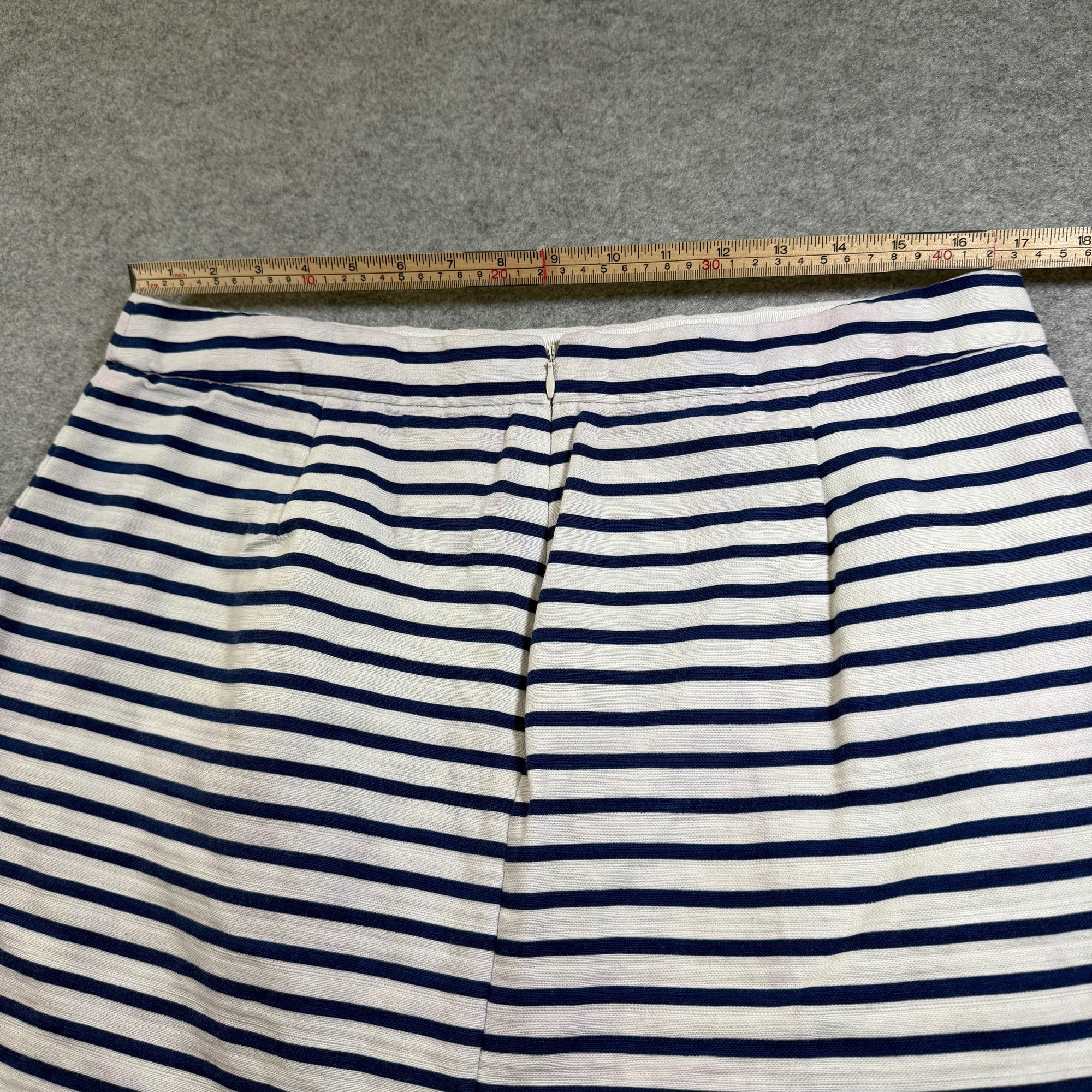 J.Crew Pencil Skirt Womens 14 Navy White Striped Cotton Linen Back Zip Vent thumbnail 6